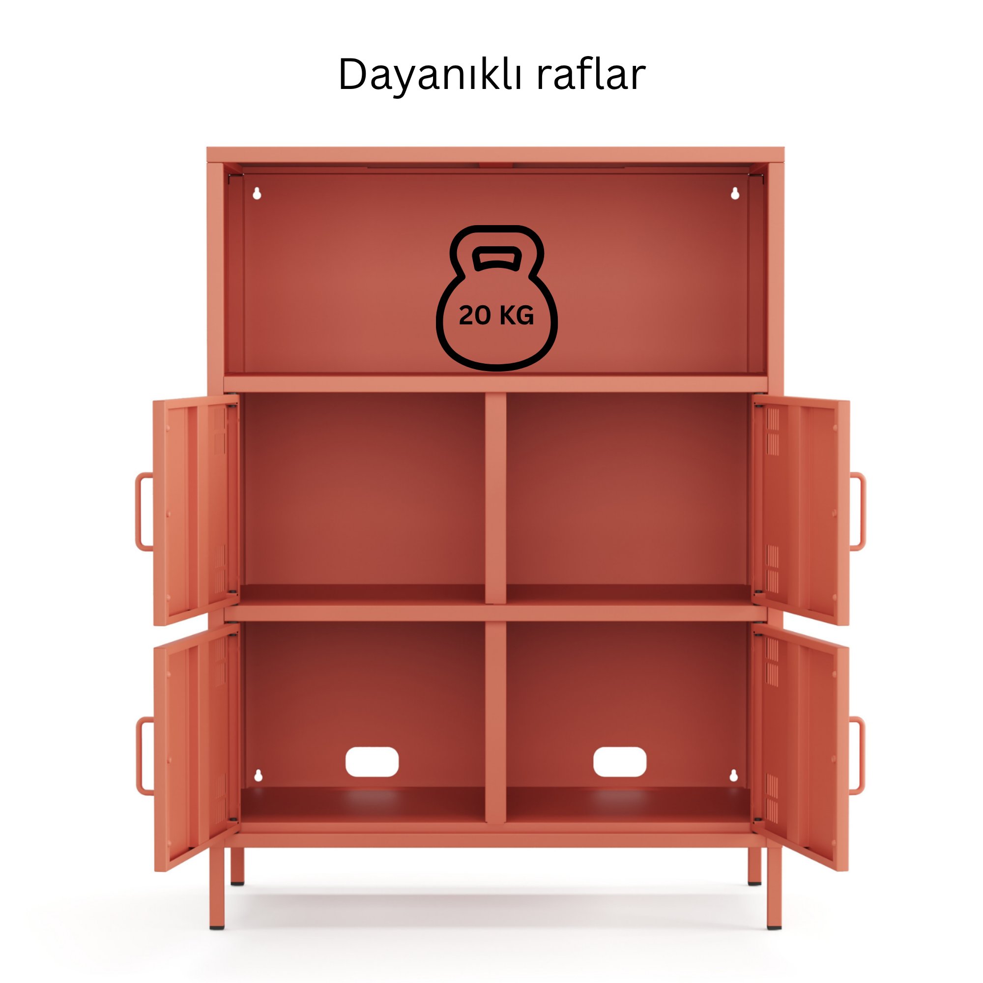 Pera Metal Çok Gözlü Dolap, 4 Kapaklı, Açık Raflı 80,50 x 40 x 109,50 cm - Ral 3022 Somon