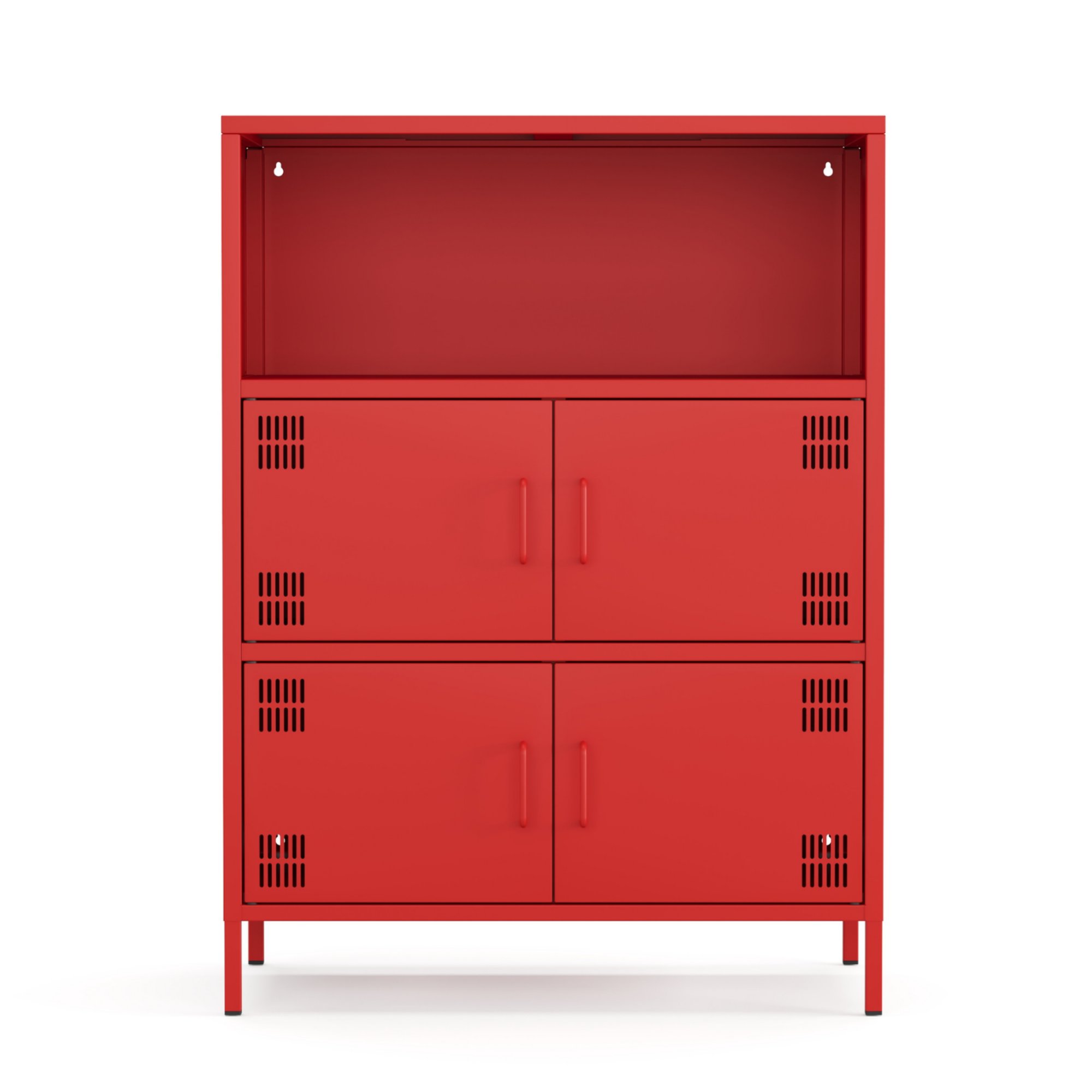 Pera Metal Çok Gözlü Dolap, 4 Kapaklı, Açık Raflı 80,50 x 40 x 109,50 cm - Ral 3020 Kırmızı