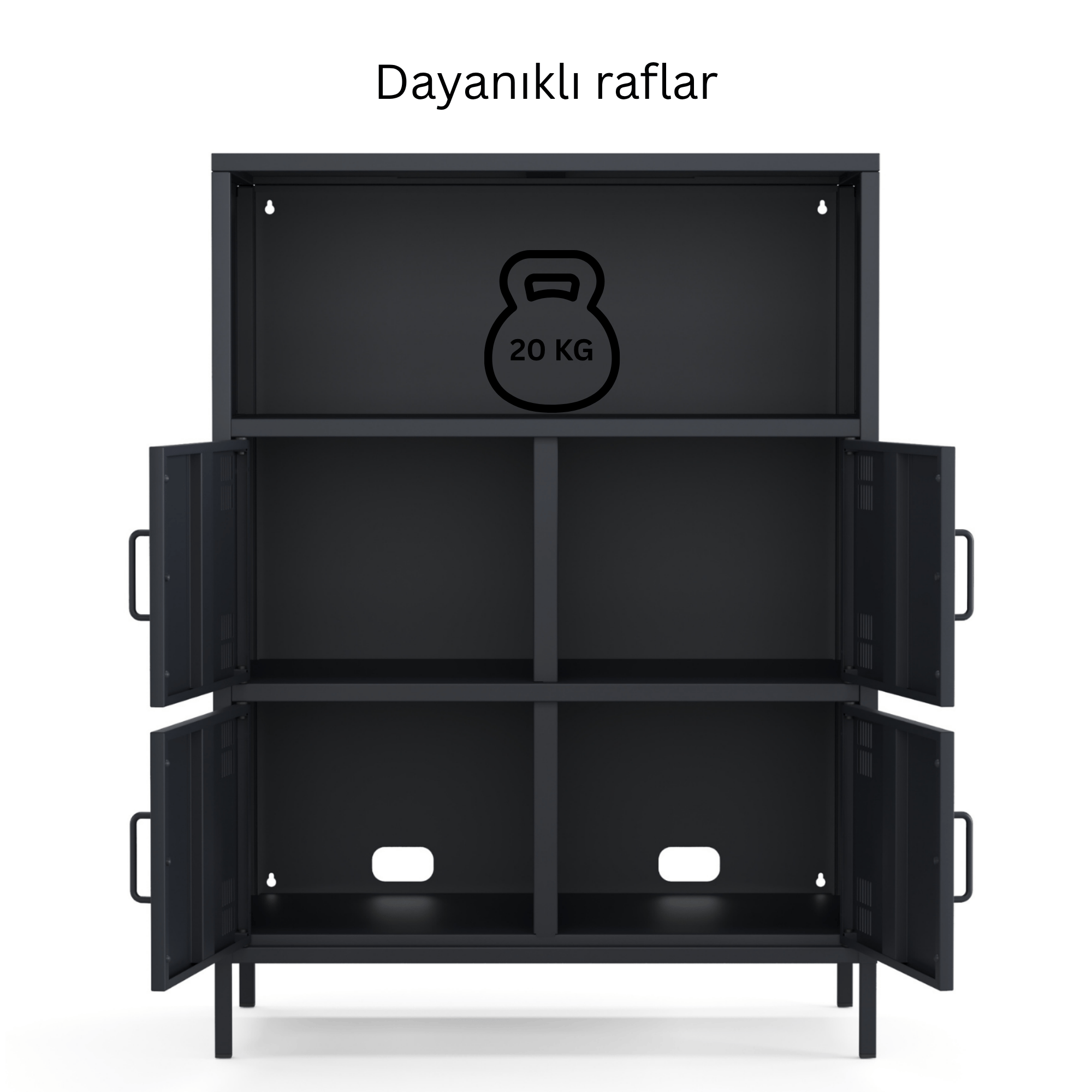Pera Metal Çok Gözlü Dolap, 4 Kapaklı, Açık Raflı 80,50 x 40 x 109,50 cm - Ral 7016 Antrasit
