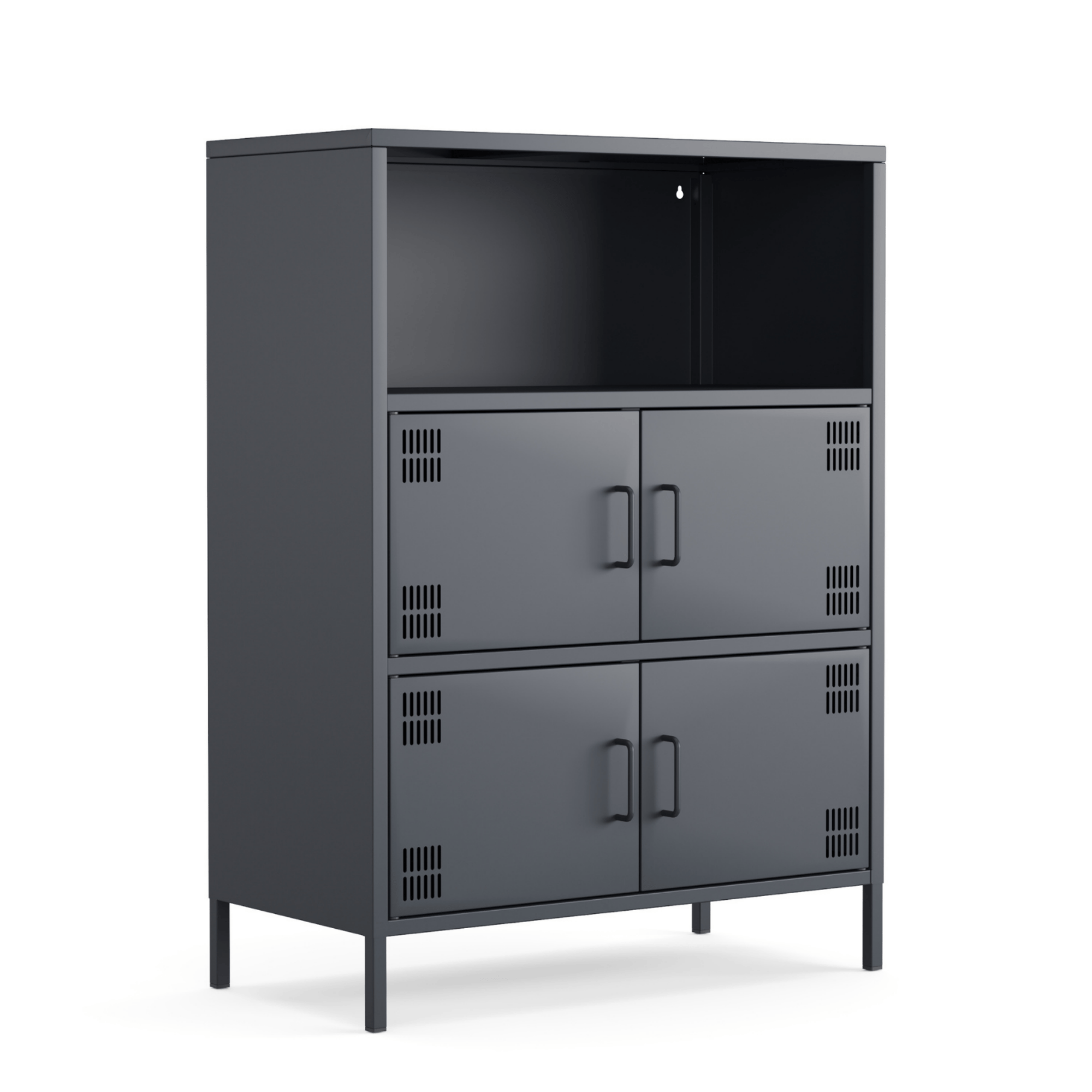 Pera Metal Çok Gözlü Dolap, 4 Kapaklı, Açık Raflı 80,50 x 40 x 109,50 cm - Ral 7016 Antrasit