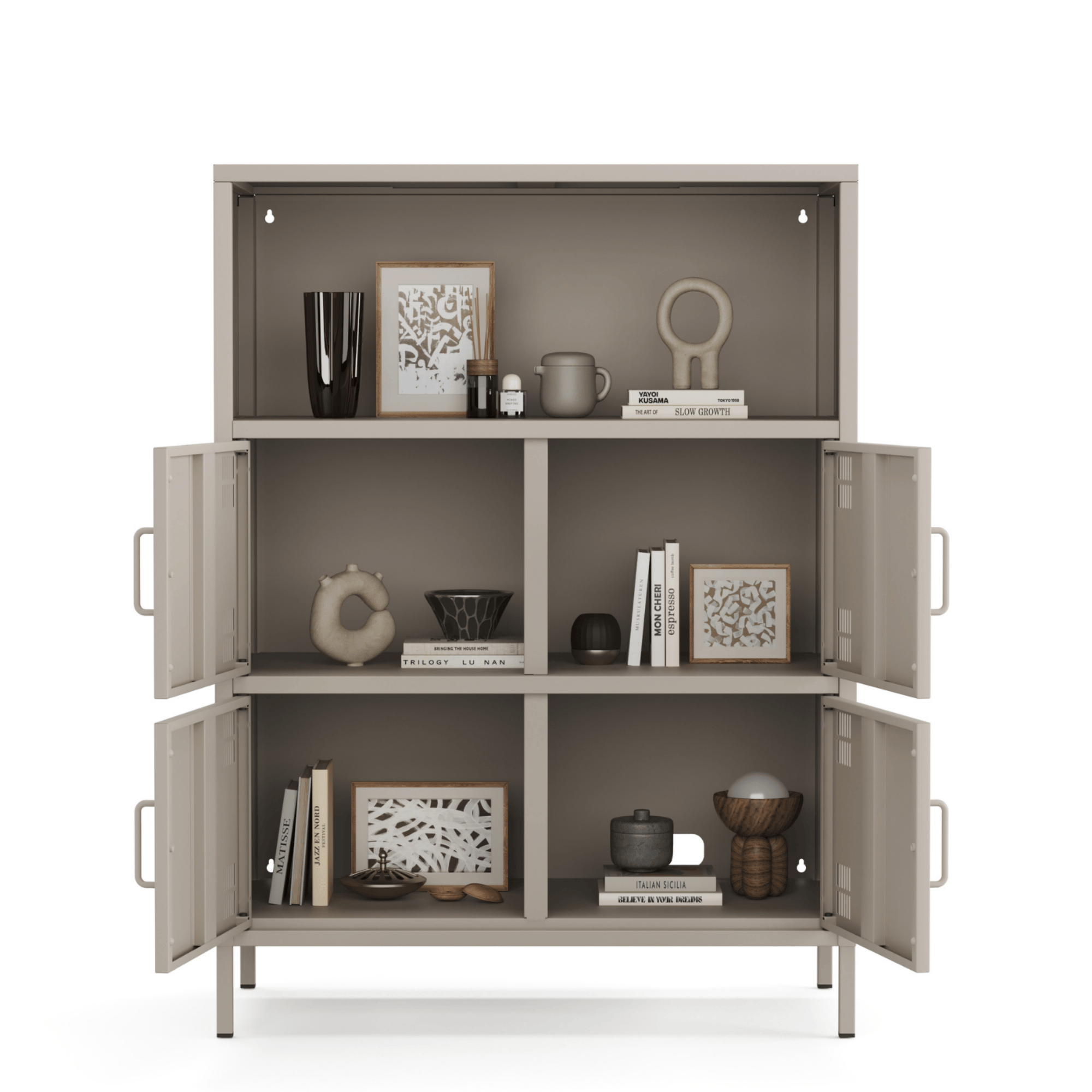 Pera Metal Çok Gözlü Dolap, 4 Kapaklı, Açık Raflı 80,50 x 40 x 109,50 cm - Bej Rengi