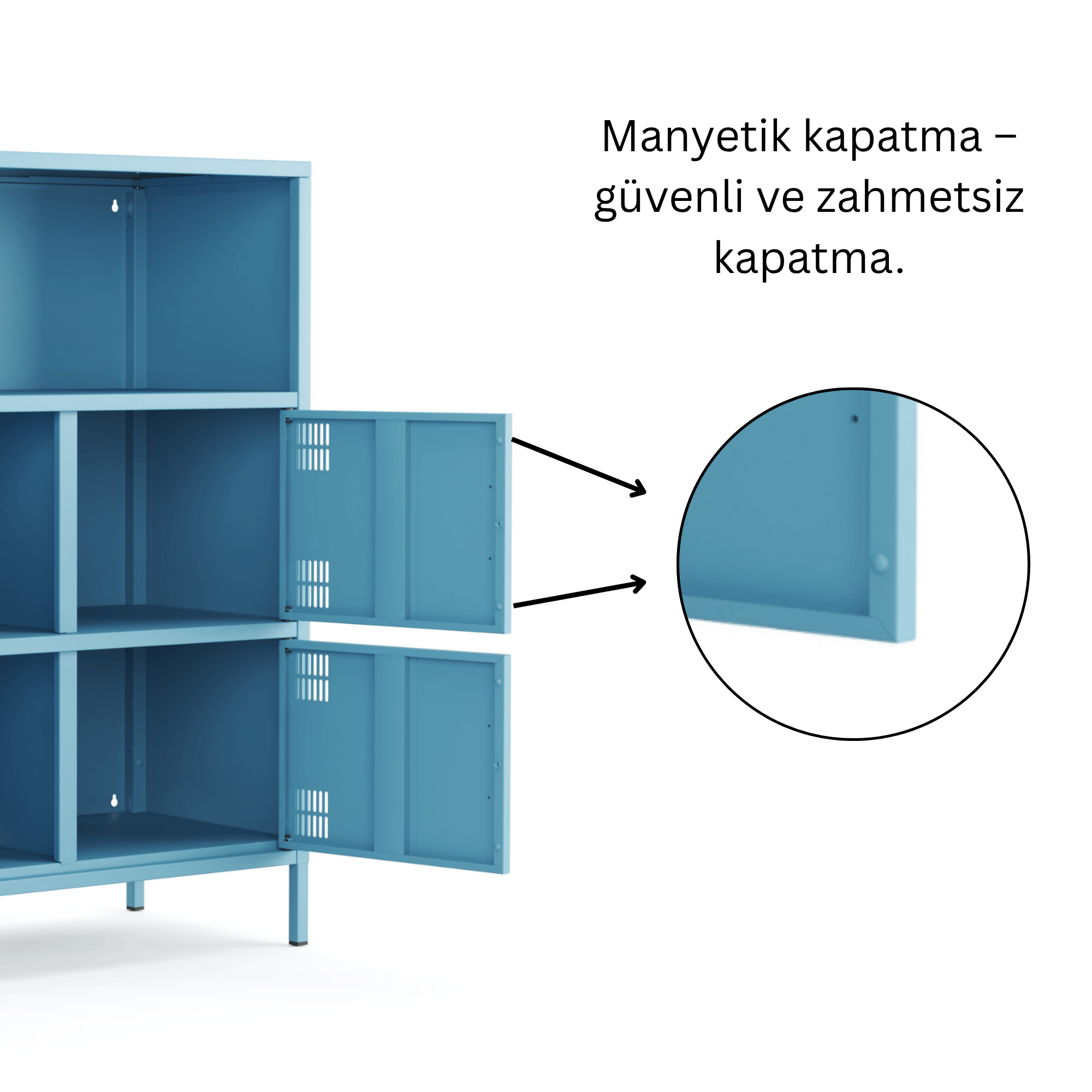 Pera Metal Çok Gözlü Dolap, 4 Kapaklı, Açık Raflı 80,50 x 40 x 109,50 cm - Ral 5024 Mavi