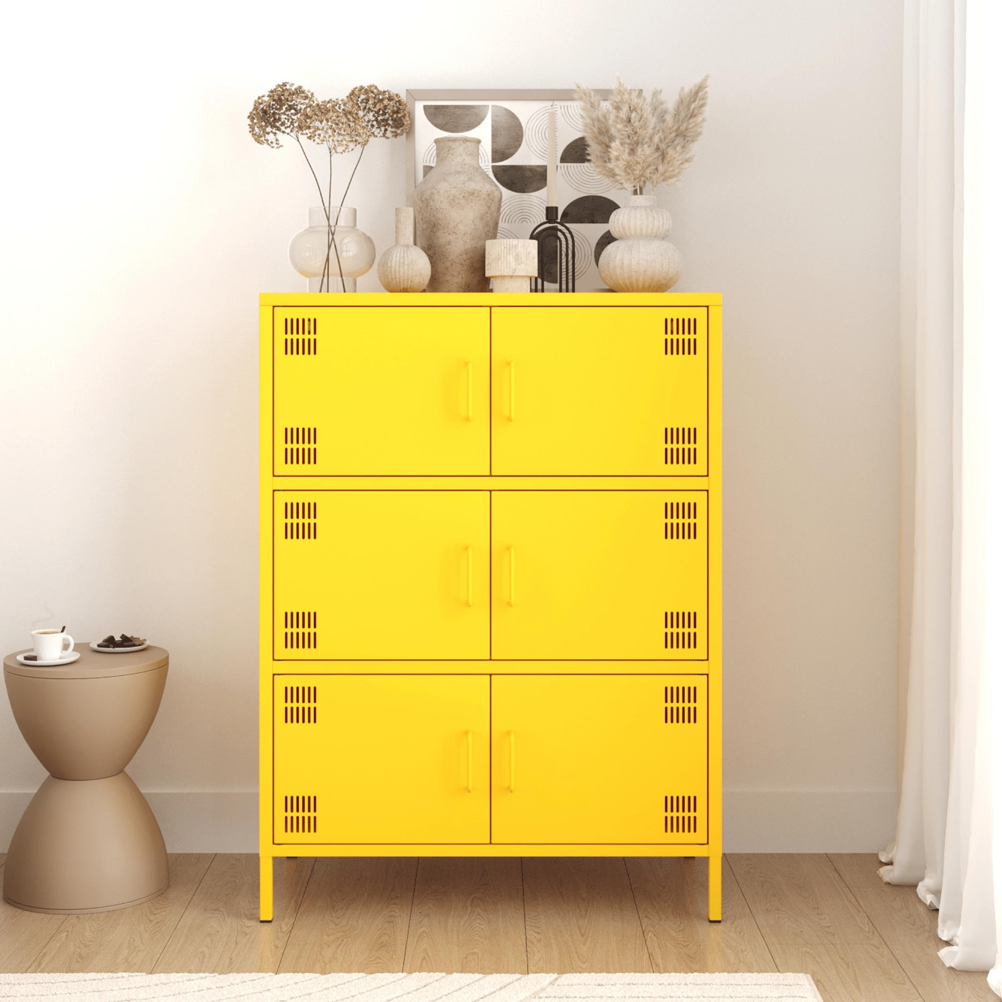 Pera Metal Çok Gözlü Dolap, 6 Kapaklı 80,50 x 40 x 109,50 cm - Ral 1018 Sarı