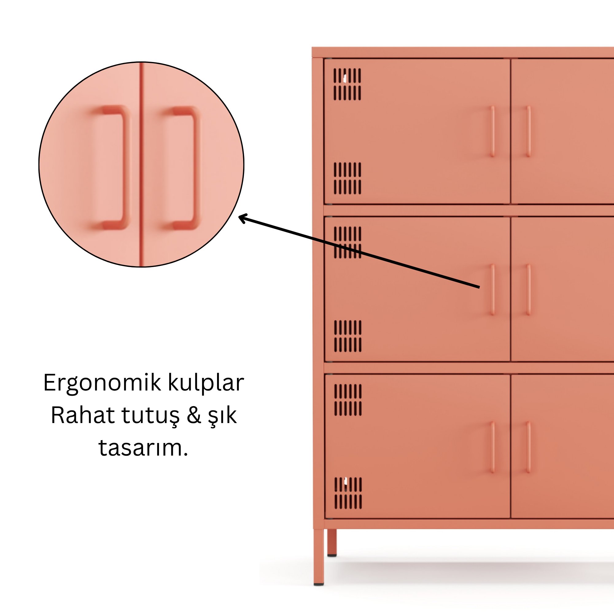 Pera Metal Çok Gözlü Dolap, 6 Kapaklı 80,50 x 40 x 109,50 cm - Ral 3022 Somon
