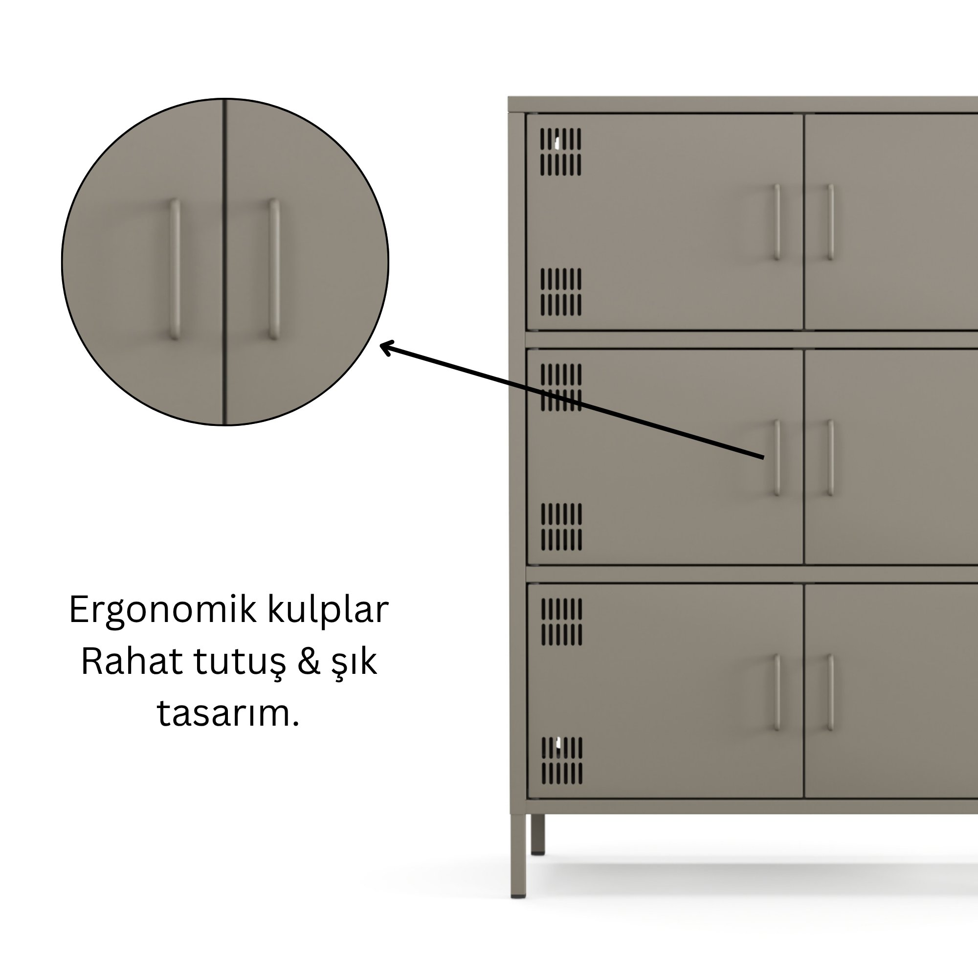 Pera Metal Çok Gözlü Dolap, 6 Kapaklı 80,50 x 40 x 109,50 cm - Ral 7039 Antrasit
