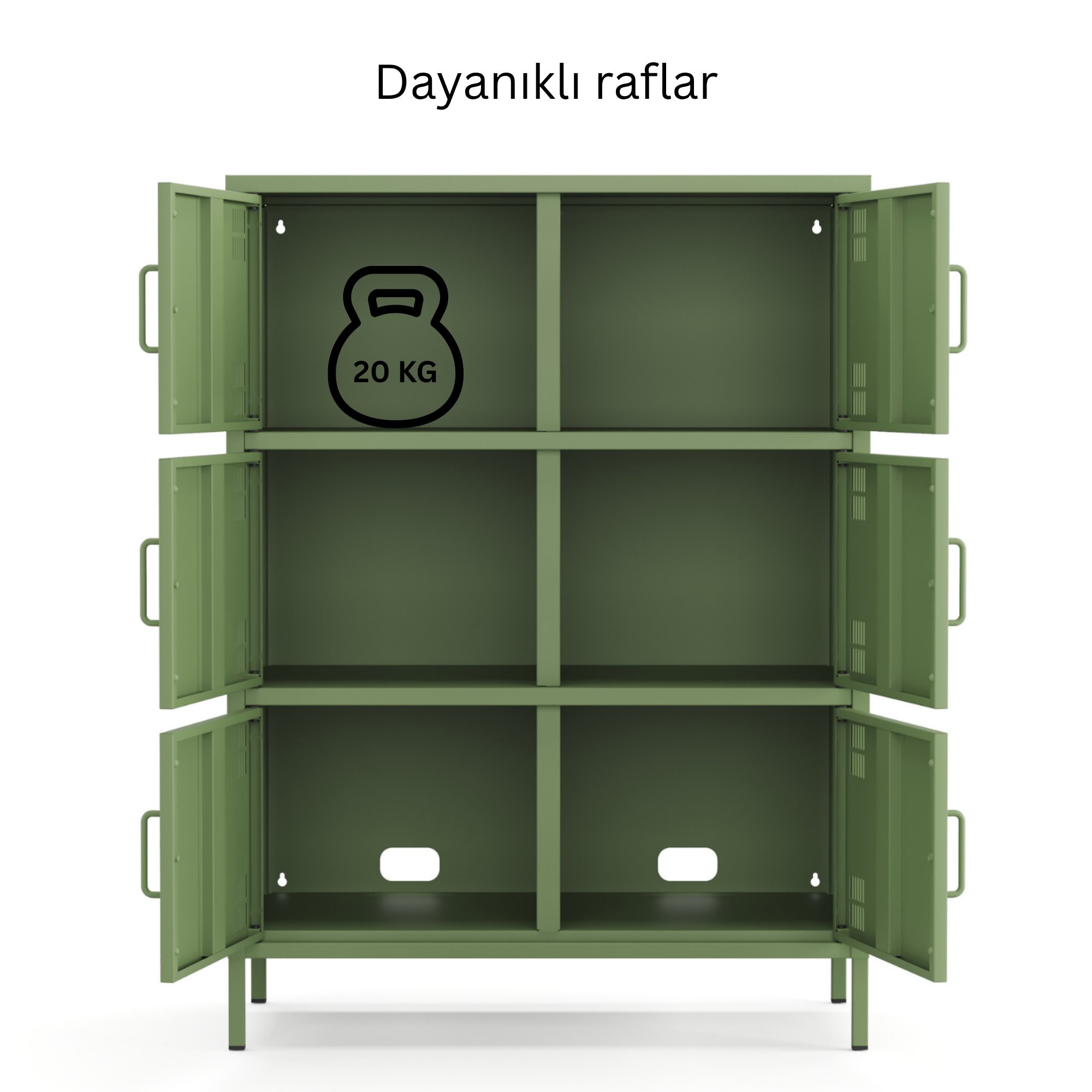 Pera Metal Çok Gözlü Dolap, 6 Kapaklı 80,50 x 40 x 109,50 cm - Ral 6011 Yeşil