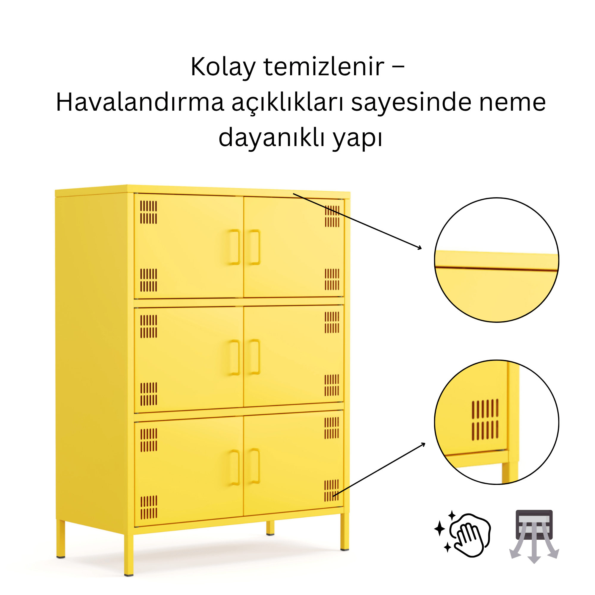 Pera Metal Çok Gözlü Dolap, 6 Kapaklı 80,50 x 40 x 109,50 cm - Ral 1018 Sarı