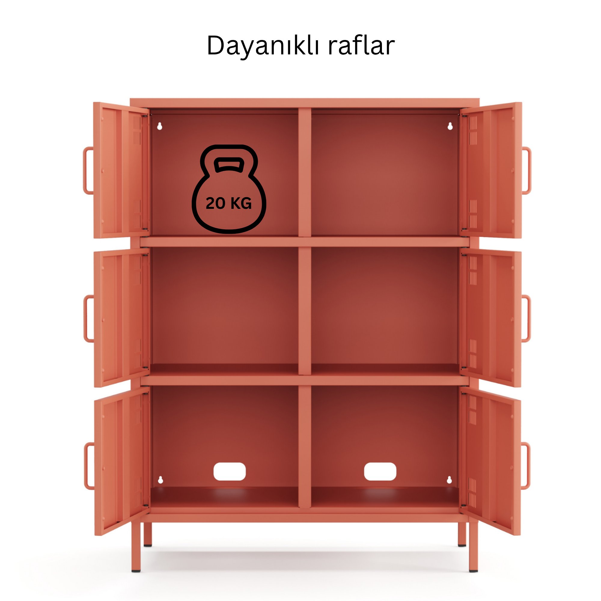 Pera Metal Çok Gözlü Dolap, 6 Kapaklı 80,50 x 40 x 109,50 cm - Ral 3022 Somon