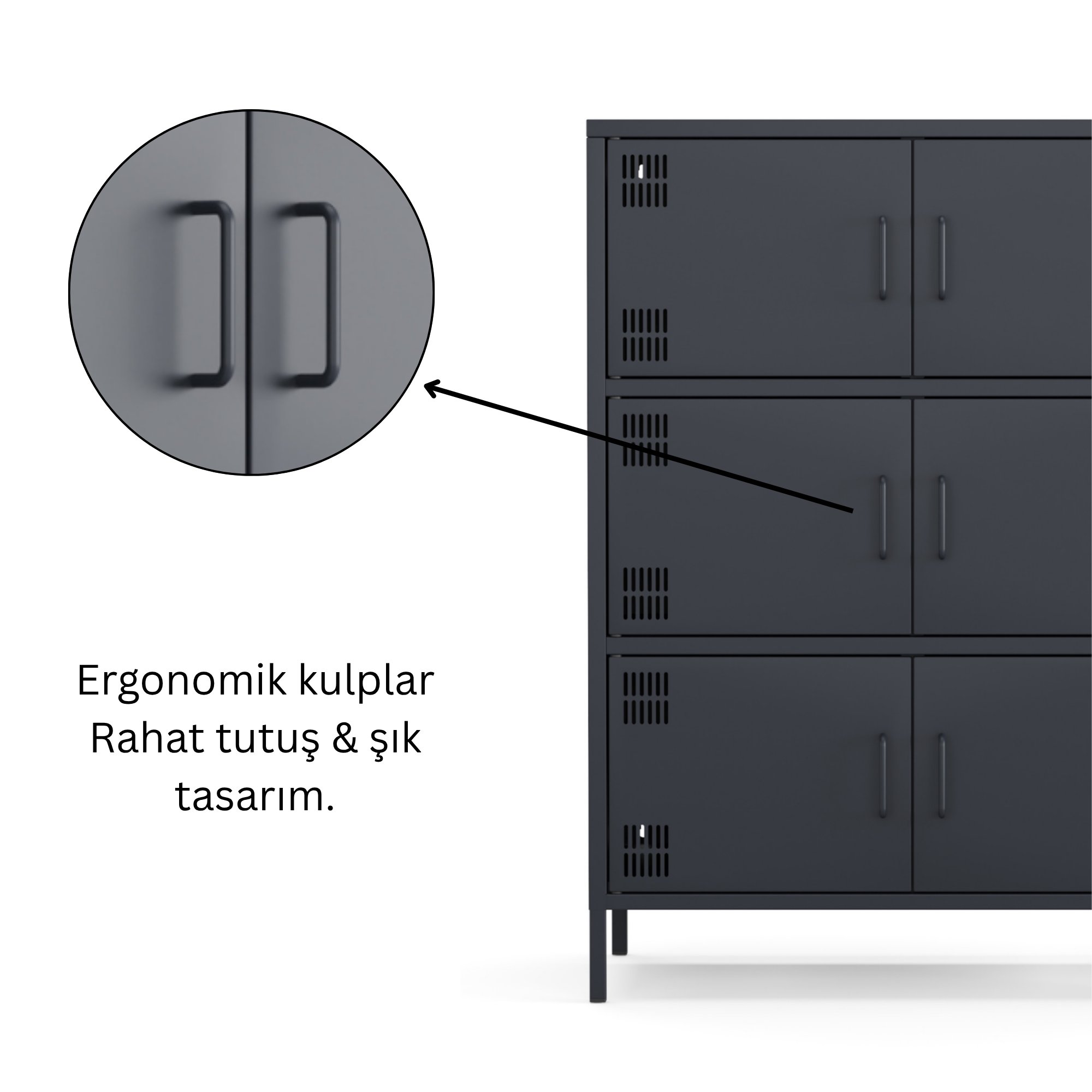Pera Metal Çok Gözlü Dolap, 6 Kapaklı 80,50 x 40 x 109,50 cm - Ral 7016 Antrasit