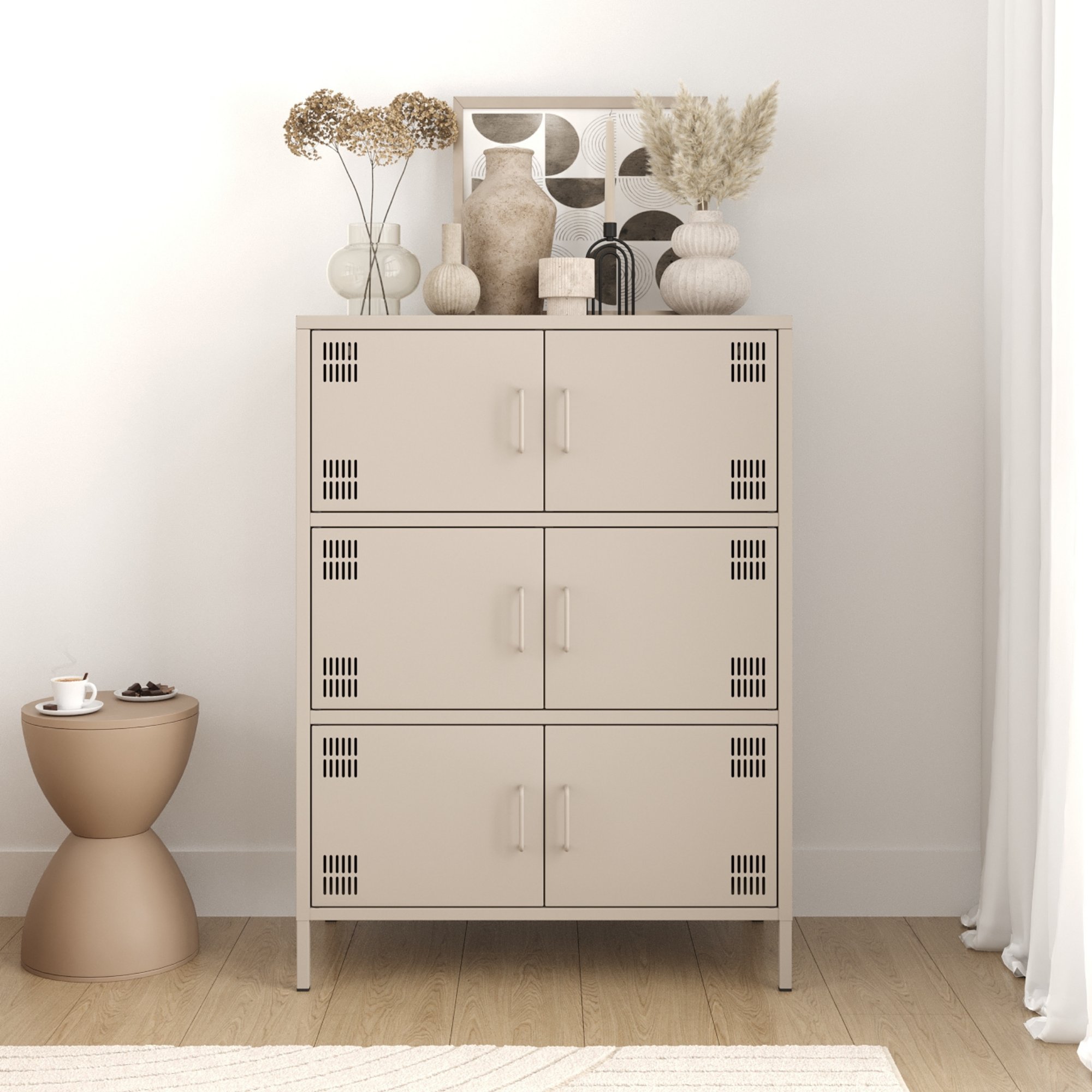 Pera Metal Çok Gözlü Dolap, 6 Kapaklı 80,50 x 40 x 109,50 cm - Bej Rengi