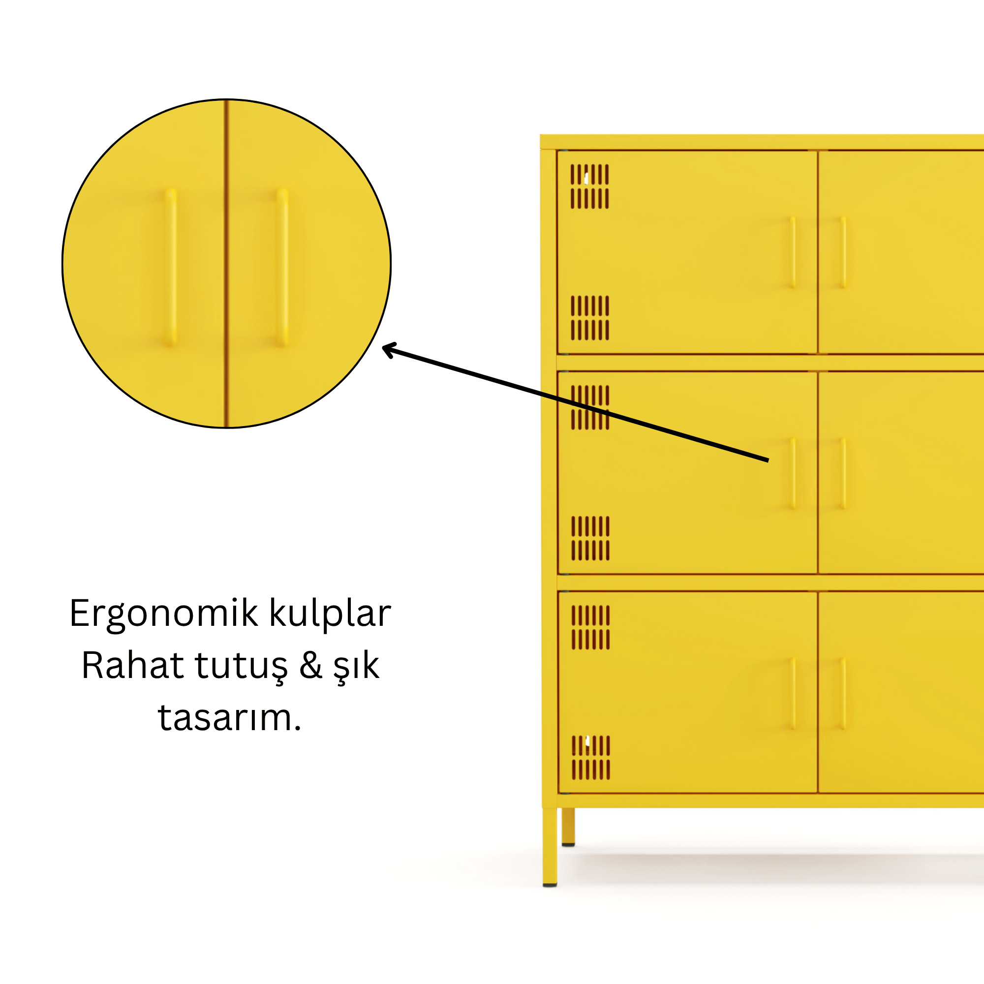 Pera Metal Çok Gözlü Dolap, 6 Kapaklı 80,50 x 40 x 109,50 cm - Ral 1018 Sarı