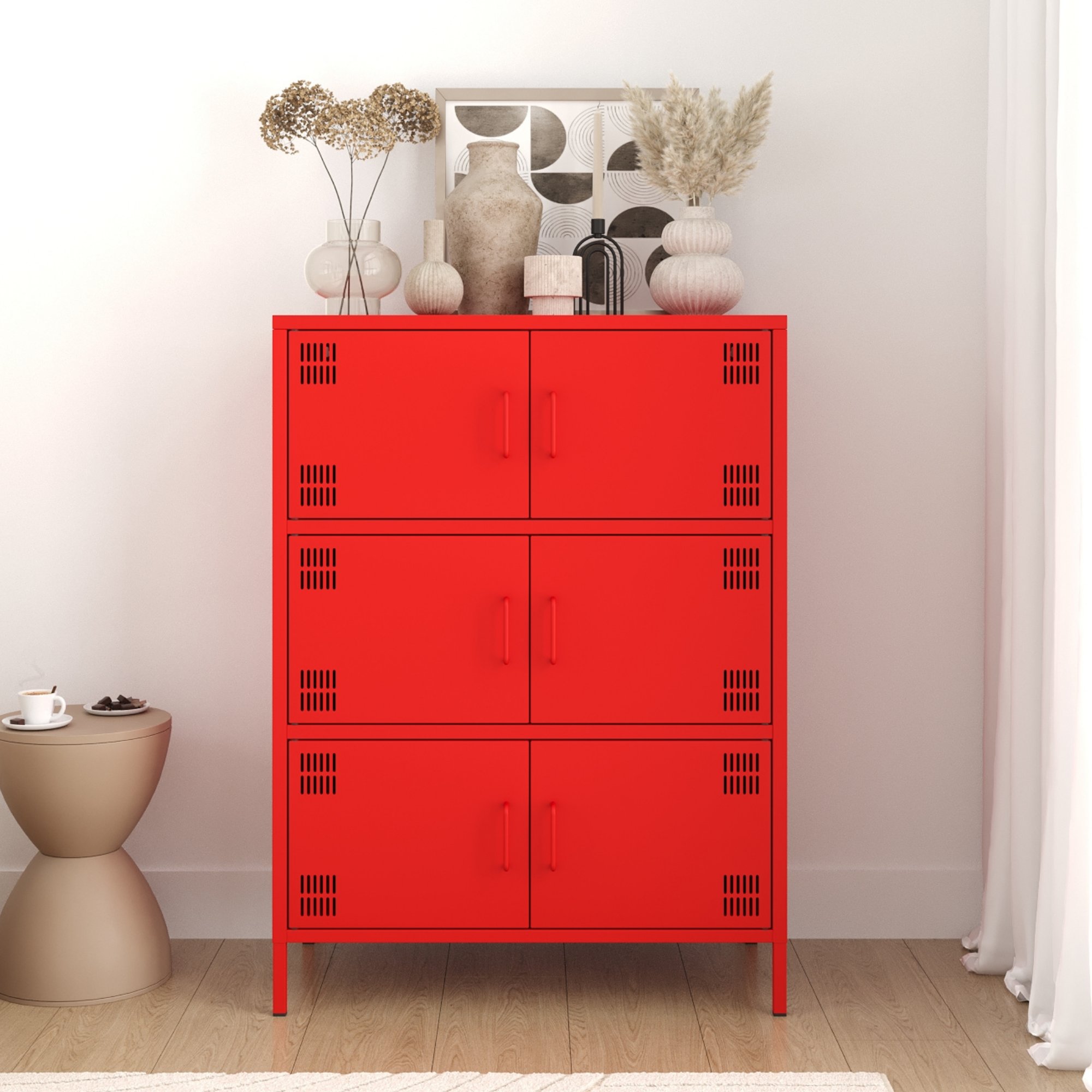 Pera Metal Çok Gözlü Dolap, 6 Kapaklı 80,50 x 40 x 109,50 cm - Ral 3020 Kırmızı