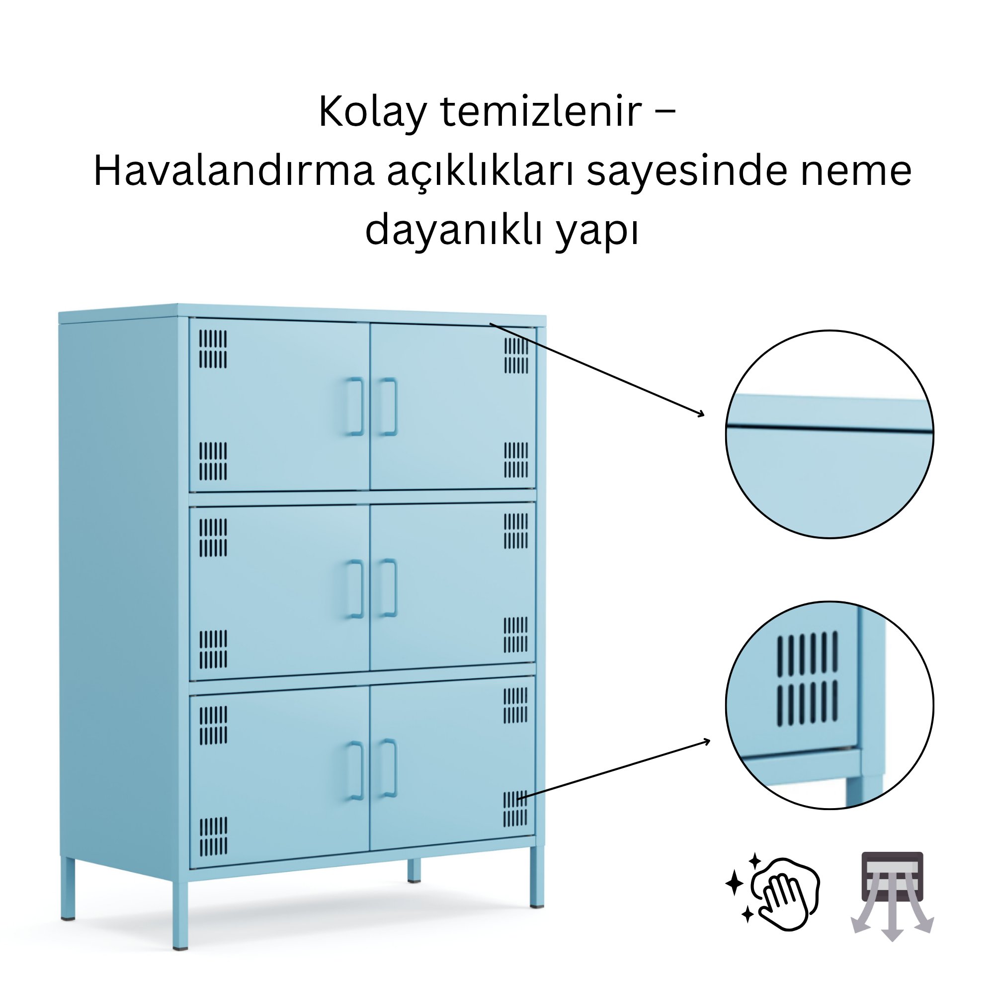 Pera Metal Çok Gözlü Dolap, 6 Kapaklı 80,50 x 40 x 109,50 cm - Ral 5024 Mavi