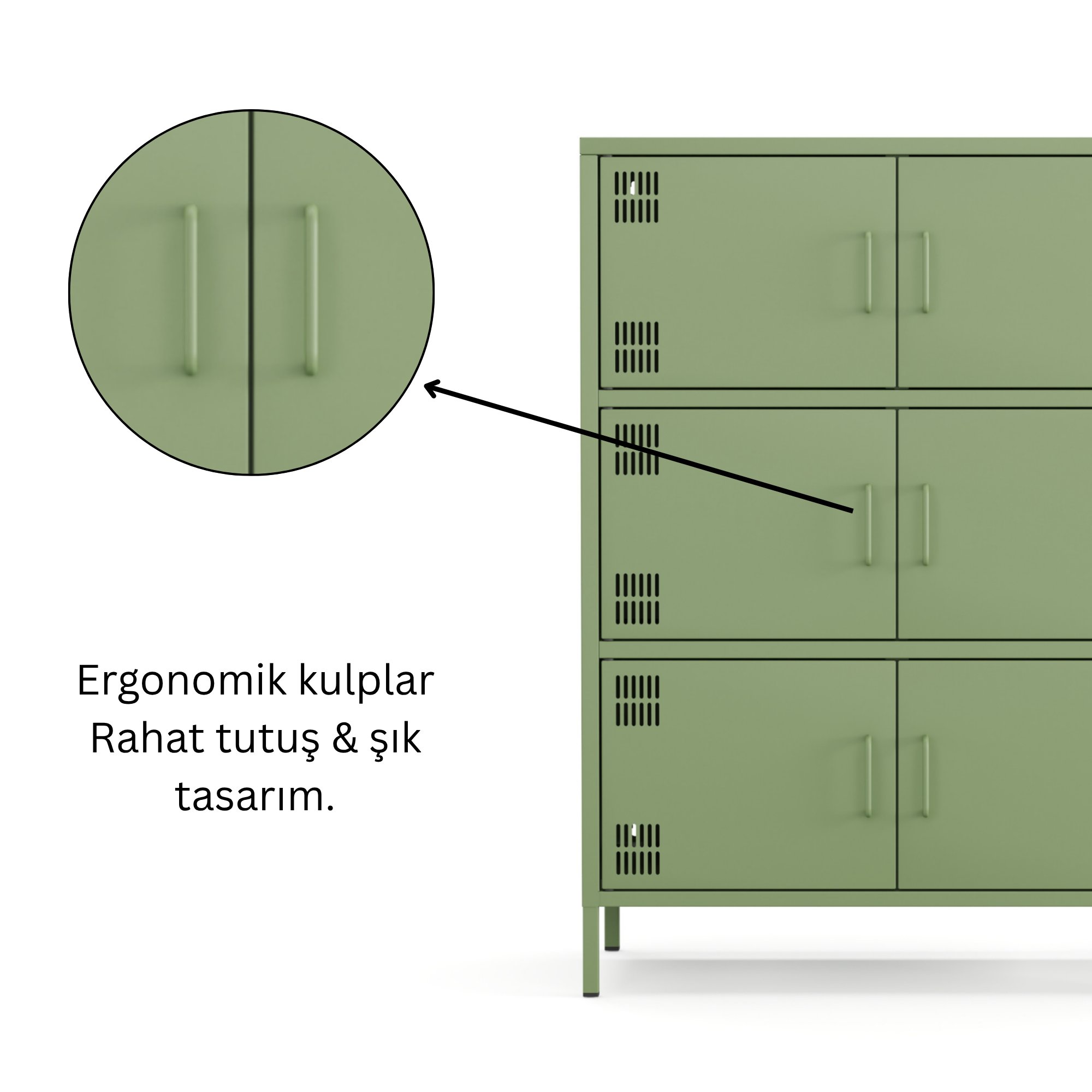 Pera Metal Çok Gözlü Dolap, 6 Kapaklı 80,50 x 40 x 109,50 cm - Ral 6011 Yeşil