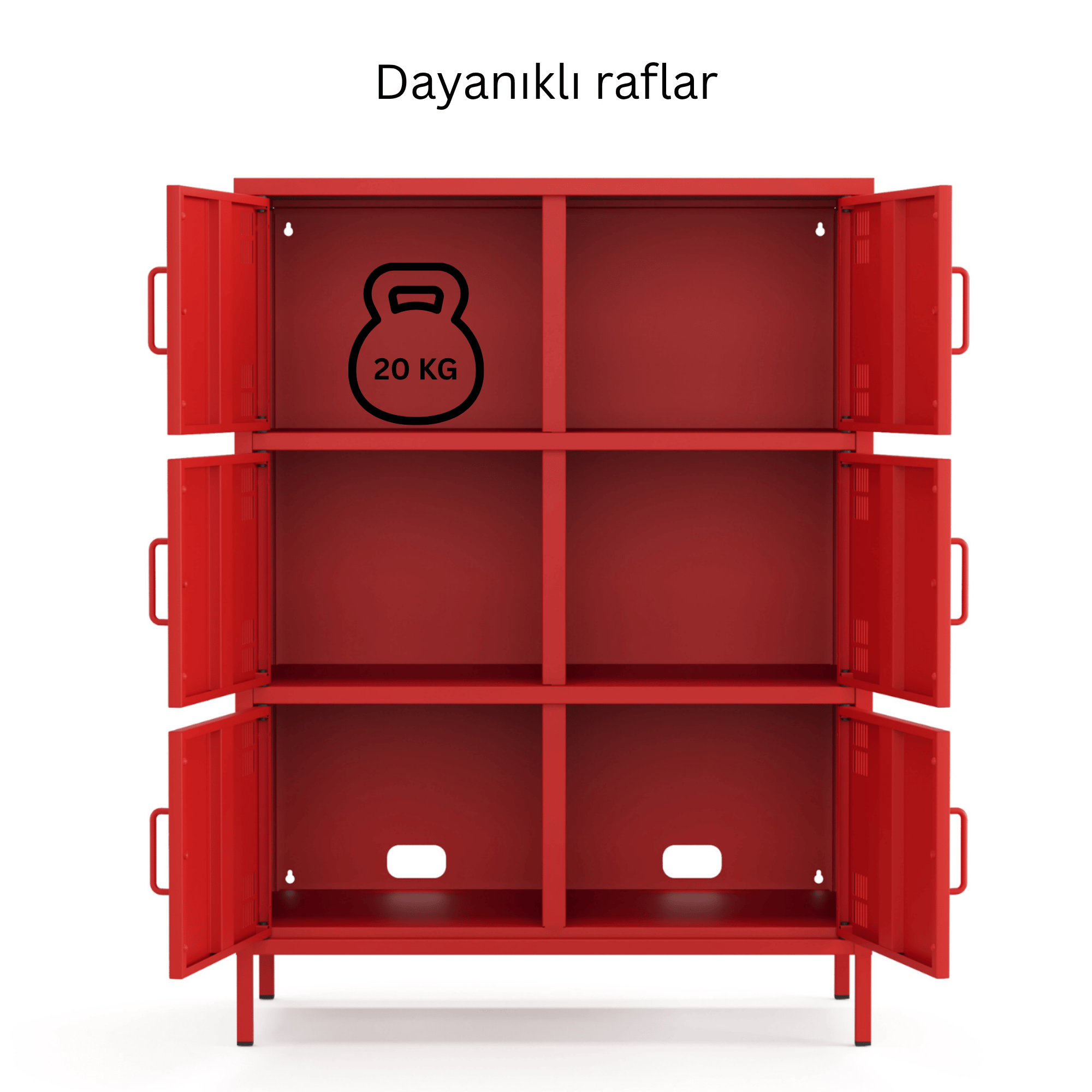 Pera Metal Çok Gözlü Dolap, 6 Kapaklı 80,50 x 40 x 109,50 cm - Ral 3020 Kırmızı