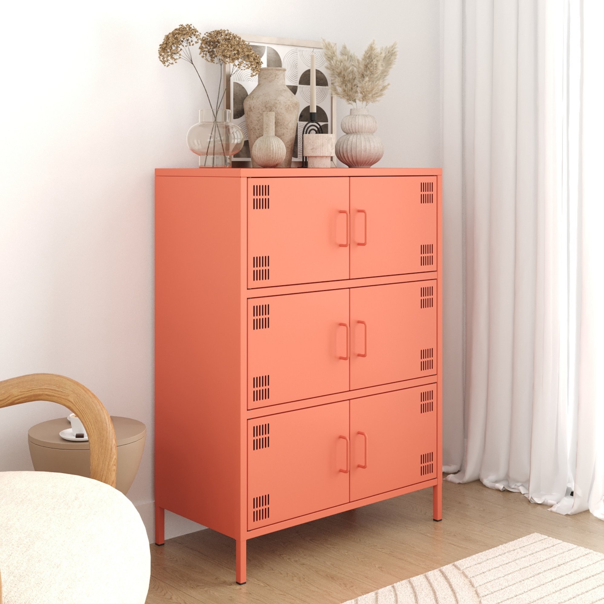Pera Metal Çok Gözlü Dolap, 6 Kapaklı 80,50 x 40 x 109,50 cm - Ral 3022 Somon