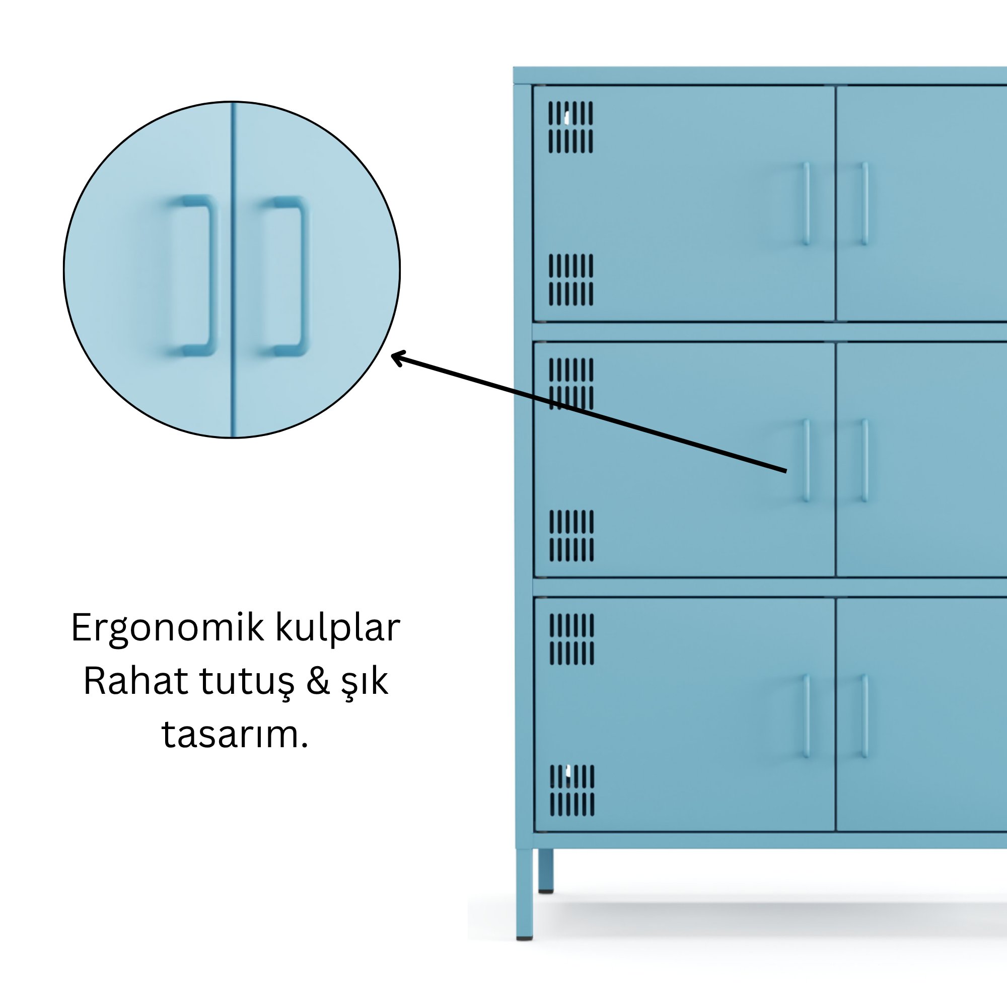 Pera Metal Çok Gözlü Dolap, 6 Kapaklı 80,50 x 40 x 109,50 cm - Ral 5024 Mavi