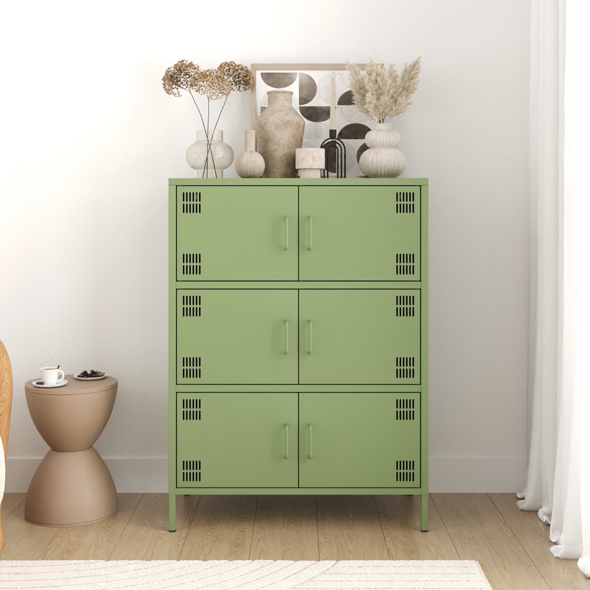 Pera Metal Çok Gözlü Dolap, 6 Kapaklı 80,50 x 40 x 109,50 cm - Ral 6011 Yeşil
