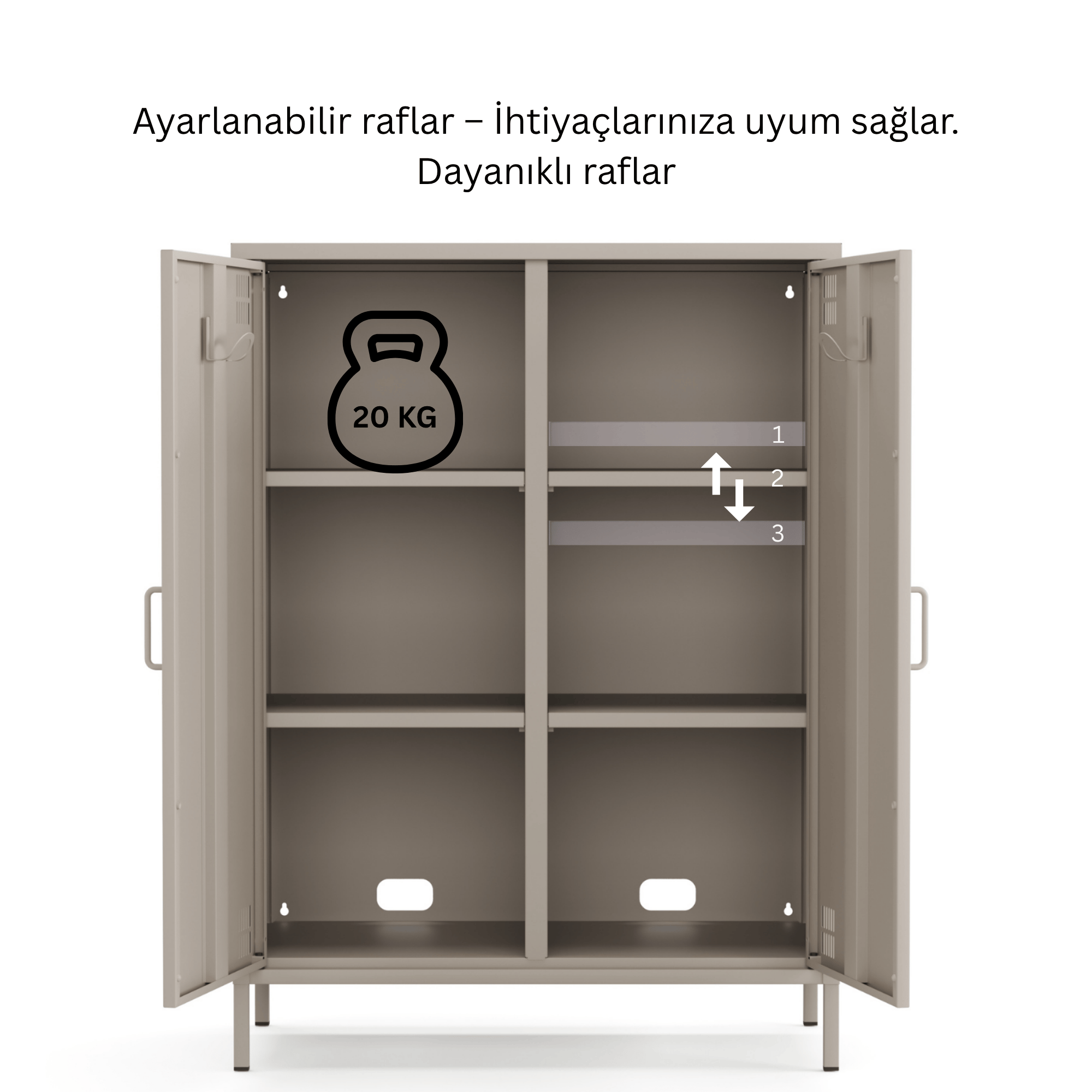 Pera Metal Dolap 2 Kapılı 80,50 x 40 x 109,50 cm - Bej Rengi
