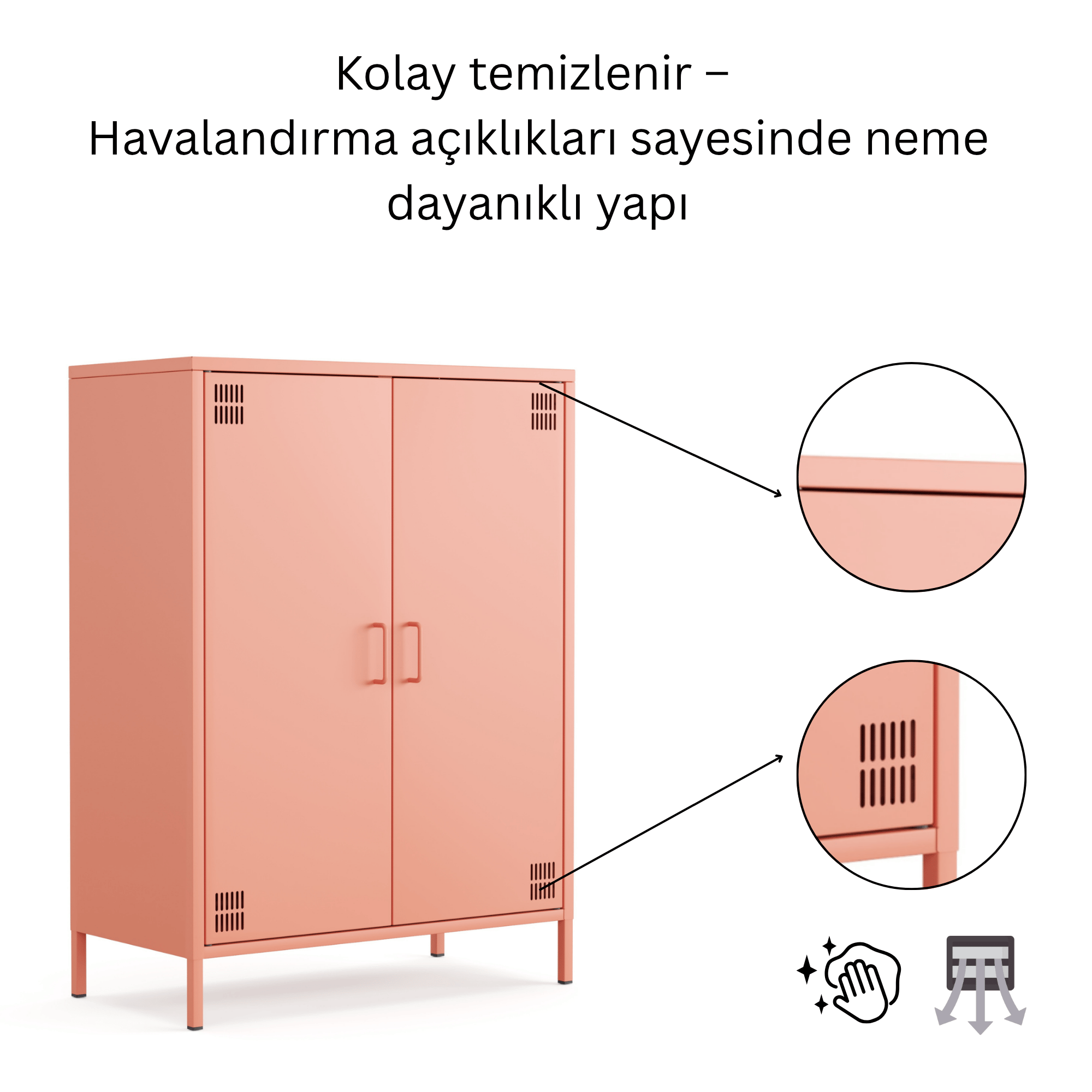 Pera Metal Dolap 2 Kapılı 80,50 x 40 x 109,50 cm - Ral 3022 Somon
