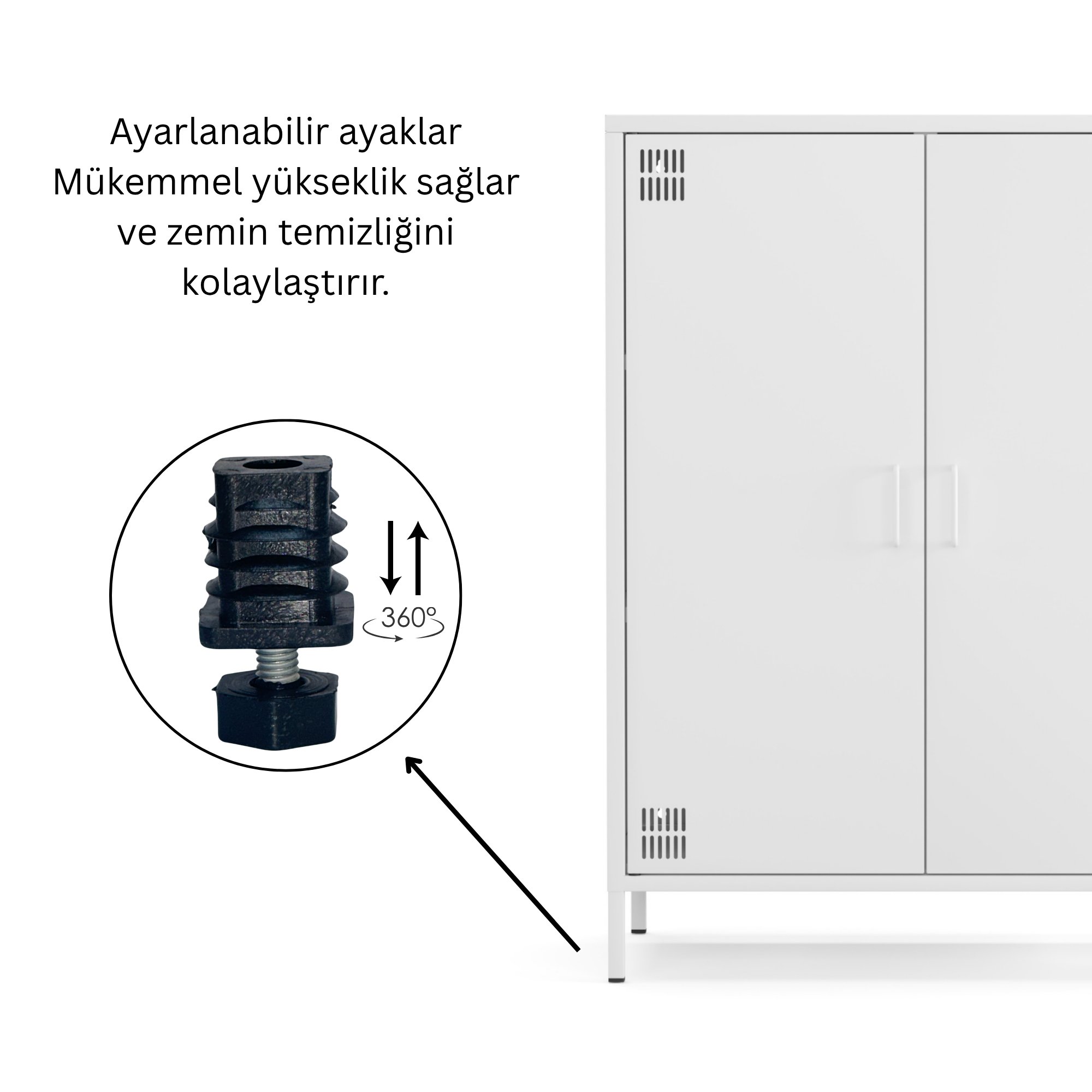 Pera Metal Dolap 2 Kapılı 80,50 x 40 x 109,50 cm - Ral 9016 Beyaz