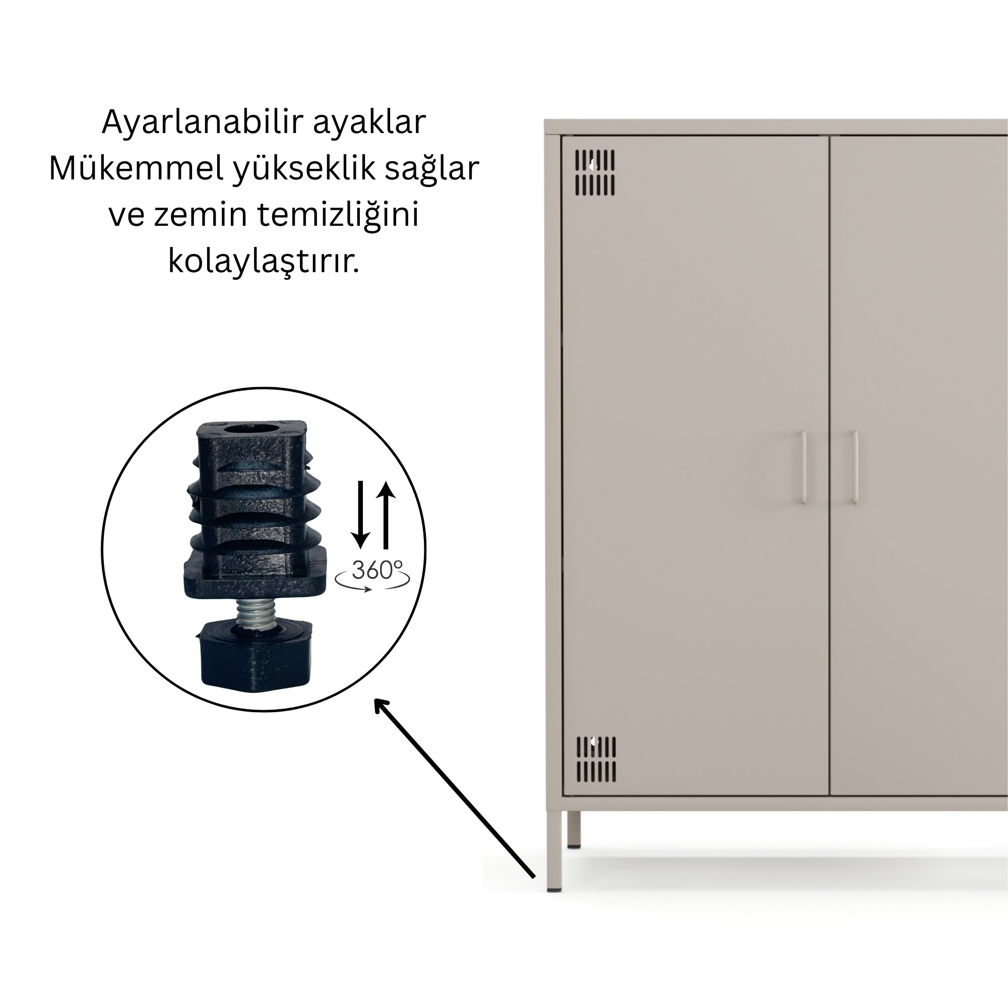 Pera Metal Dolap 2 Kapılı 80,50 x 40 x 109,50 cm - Bej Rengi