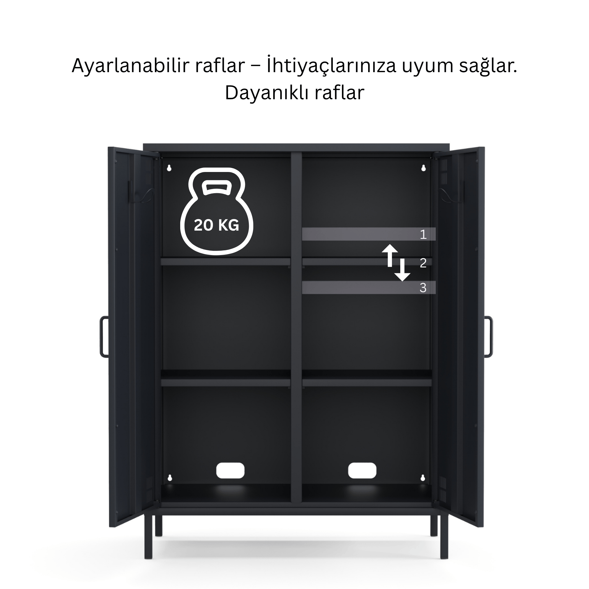 Pera Metal Dolap 2 Kapılı 80,50 x 40 x 109,50 cm - Ral 7016 Antrasit