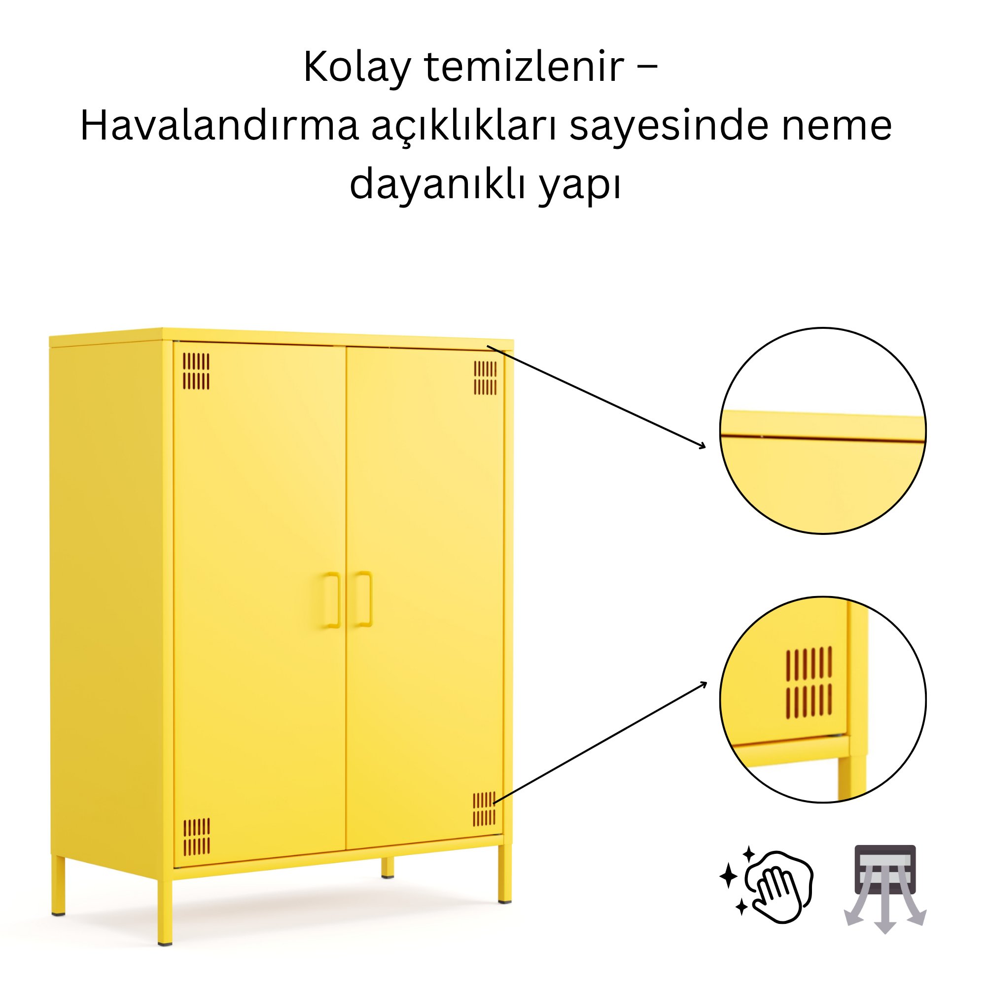 Pera Metal Dolap 2 Kapılı 80,50 x 40 x 109,50 cm - Ral 1018 Sarı