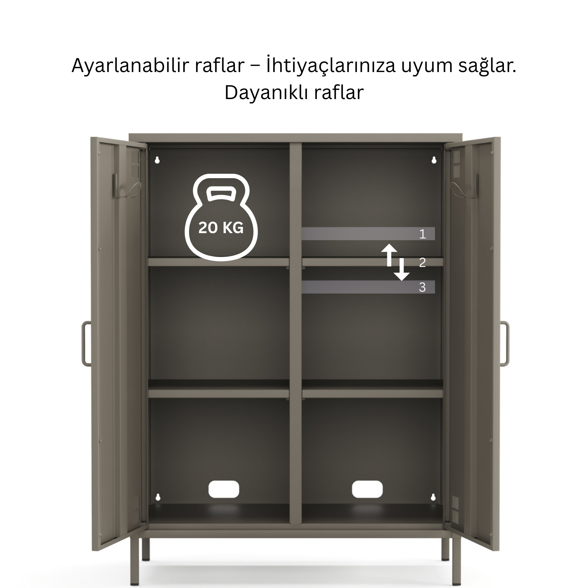 Pera Metal Dolap 2 Kapılı 80,50 x 40 x 109,50 cm - Ral 7039 Antrasit