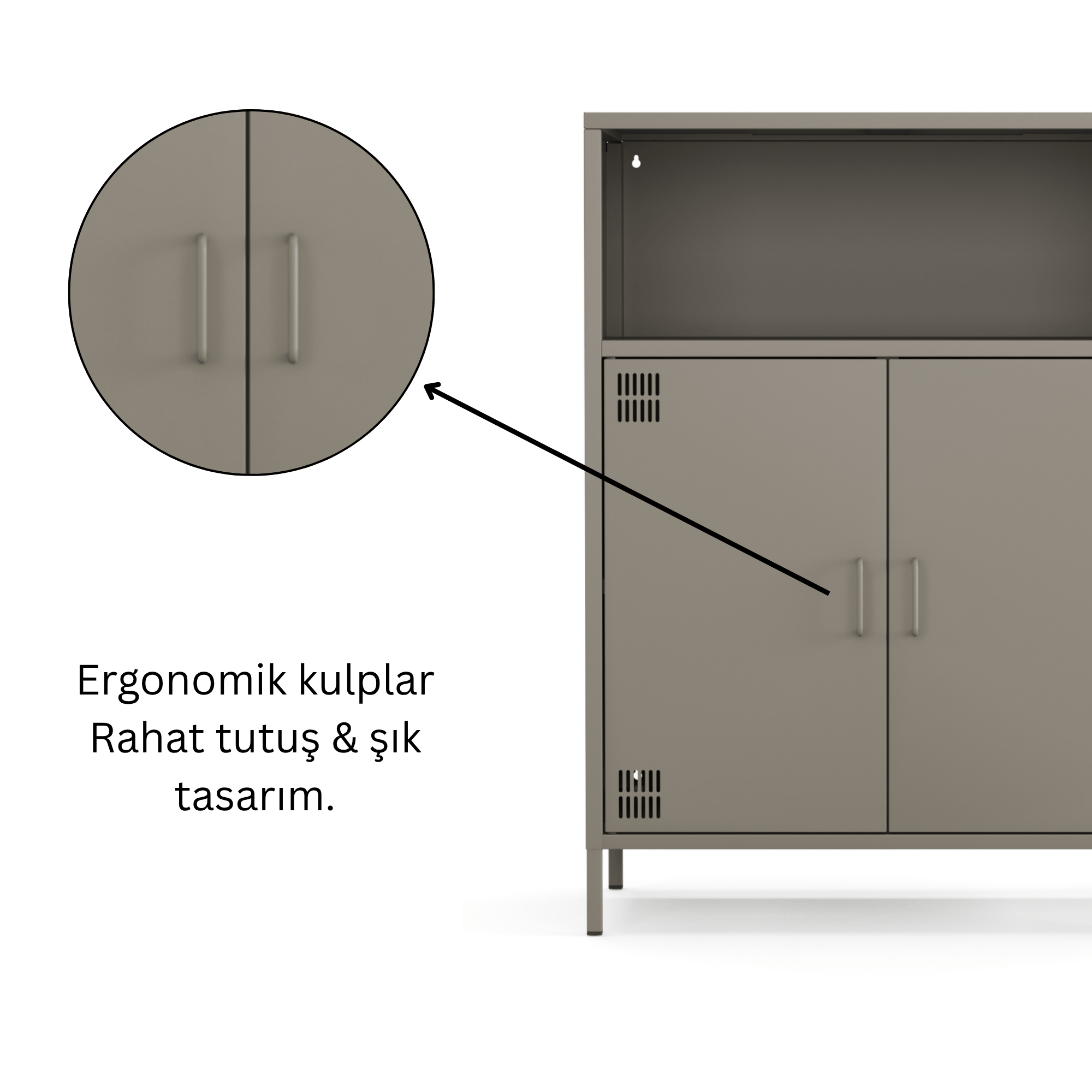 Pera Metal Dolap 2 Kapılı, Açık Raflı 80,50 x 40 x 109,50 cm - Ral 7039 Antrasit