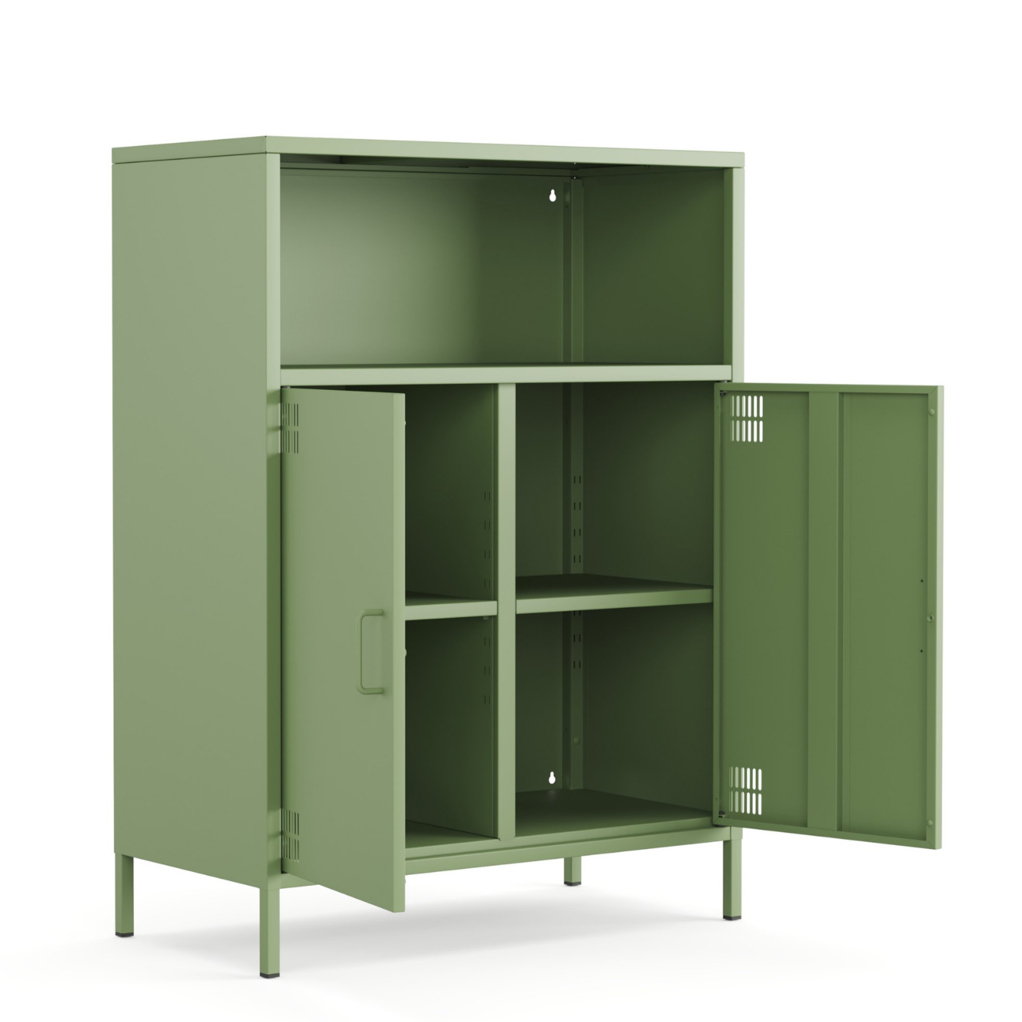Pera Metal Dolap 2 Kapılı, Açık Raflı 80,50 x 40 x 109,50 cm - Ral 6011 Yeşil