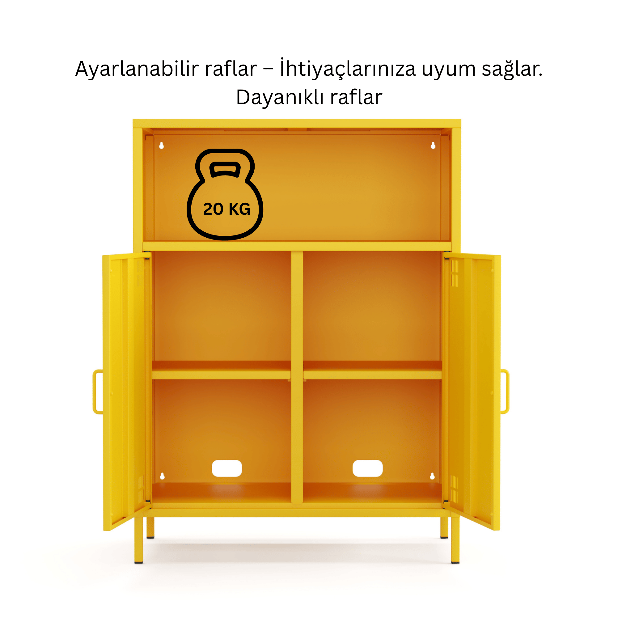 Pera Metal Dolap 2 Kapılı, Açık Raflı 80,50 x 40 x 109,50 cm - Ral 1018 Sarı