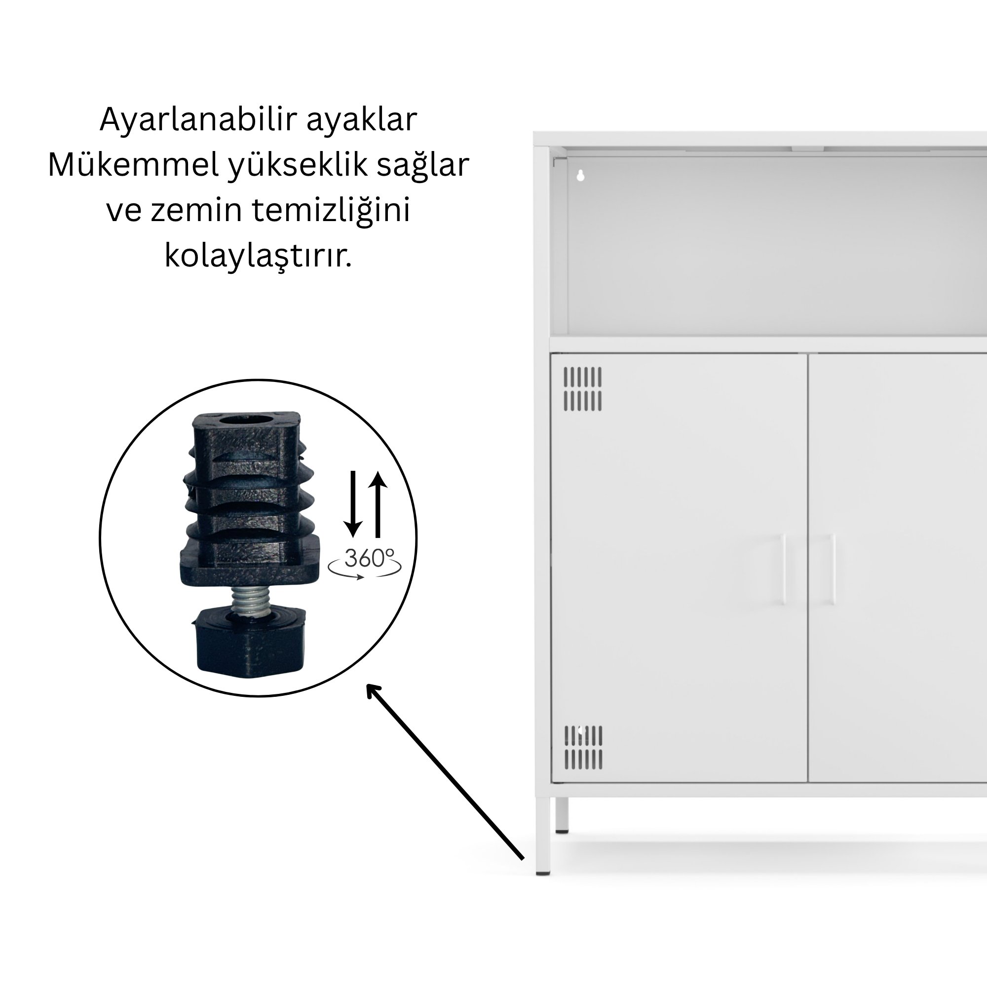 Pera Metal Dolap 2 Kapılı, Açık Raflı 80,50 x 40 x 109,50 cm - Ral 9016 Beyaz