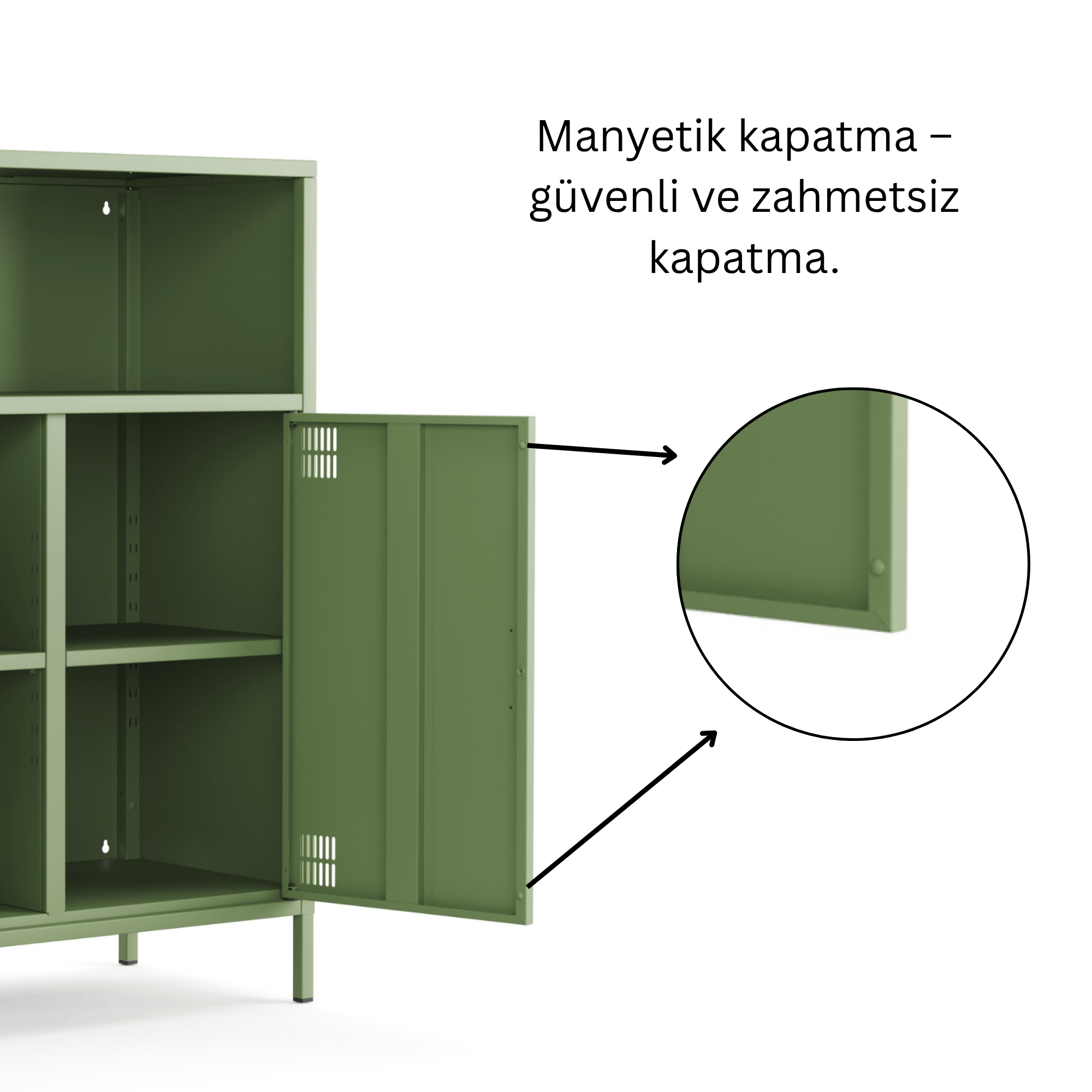 Pera Metal Dolap 2 Kapılı, Açık Raflı 80,50 x 40 x 109,50 cm - Ral 6011 Yeşil