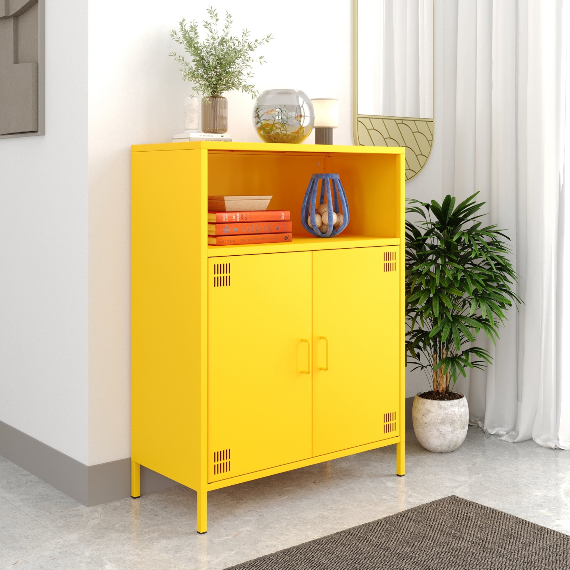 Pera Metal Dolap 2 Kapılı, Açık Raflı 80,50 x 40 x 109,50 cm - Ral 1018 Sarı