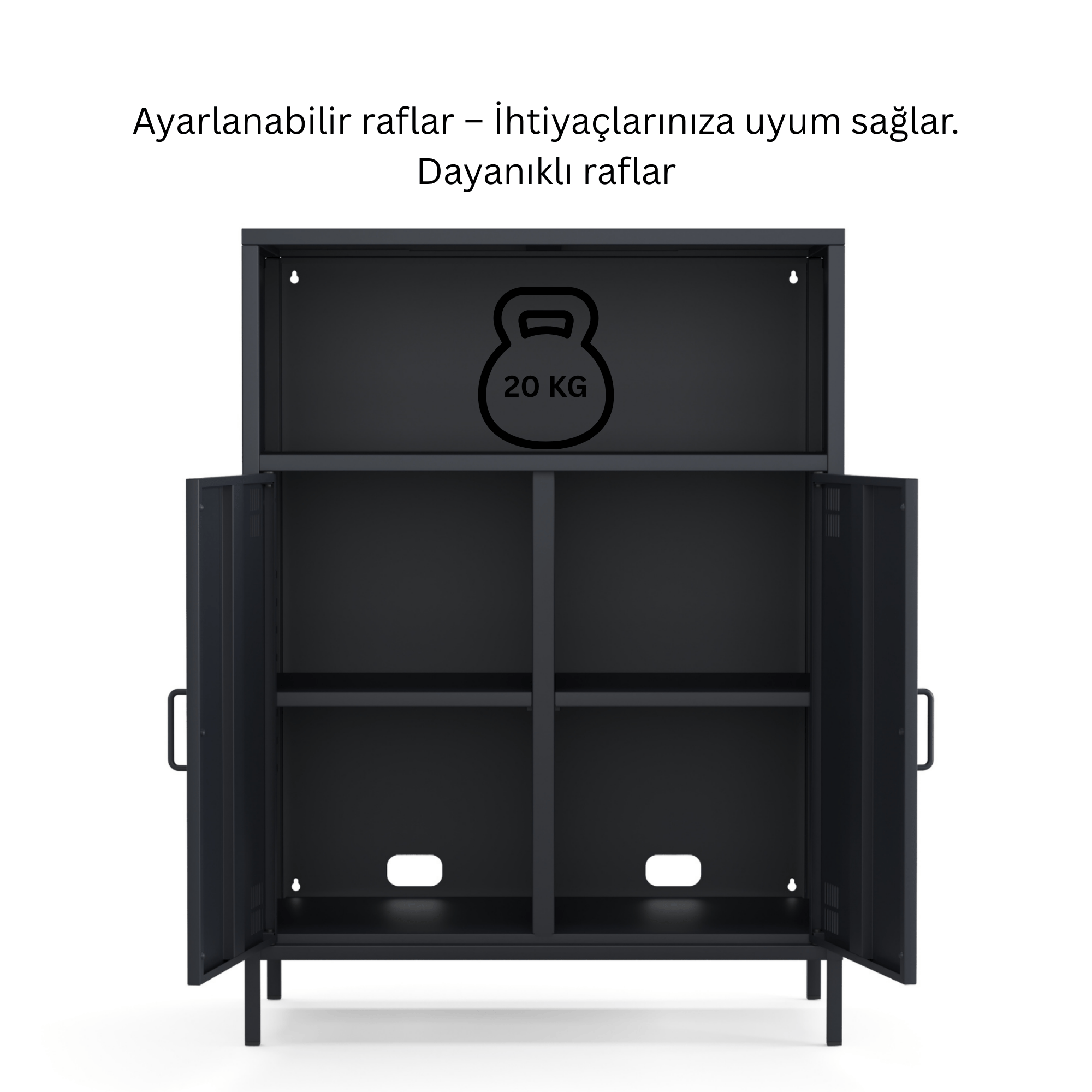 Pera Metal Dolap 2 Kapılı, Açık Raflı 80,50 x 40 x 109,50 cm - Ral 7016 Antrasit