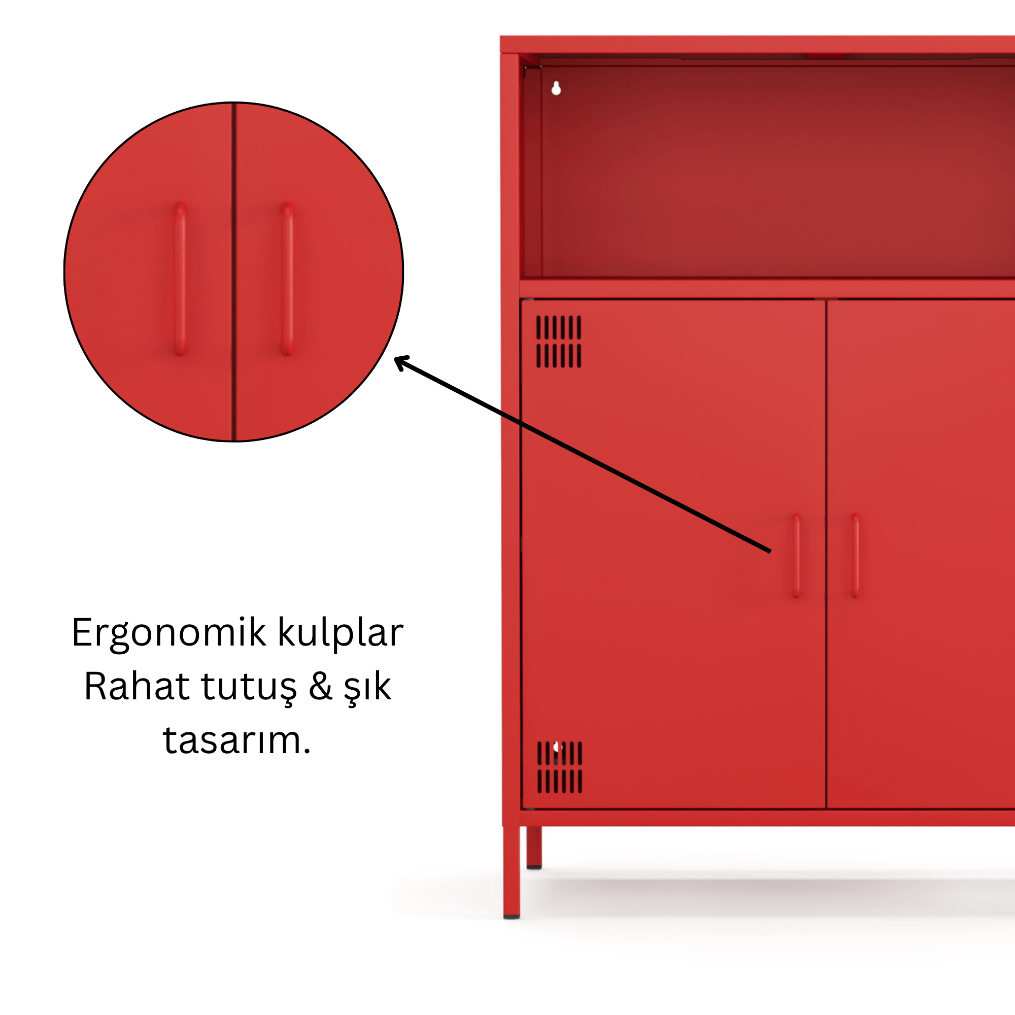 Pera Metal Dolap 2 Kapılı, Açık Raflı 80,50 x 40 x 109,50 cm - Ral 3020 Kırmızı