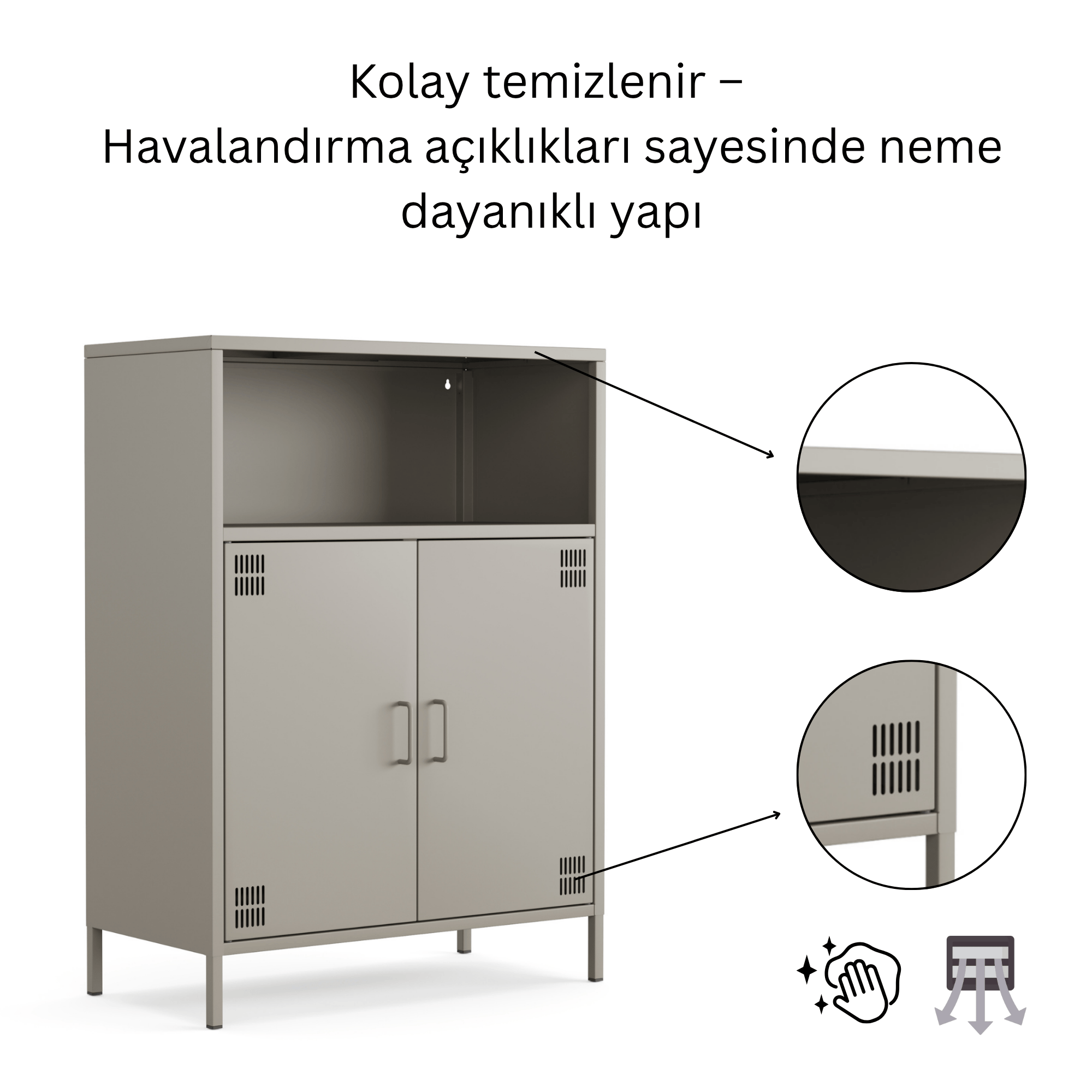 Pera Metal Dolap 2 Kapılı, Açık Raflı 80,50 x 40 x 109,50 cm - Ral 7039 Antrasit