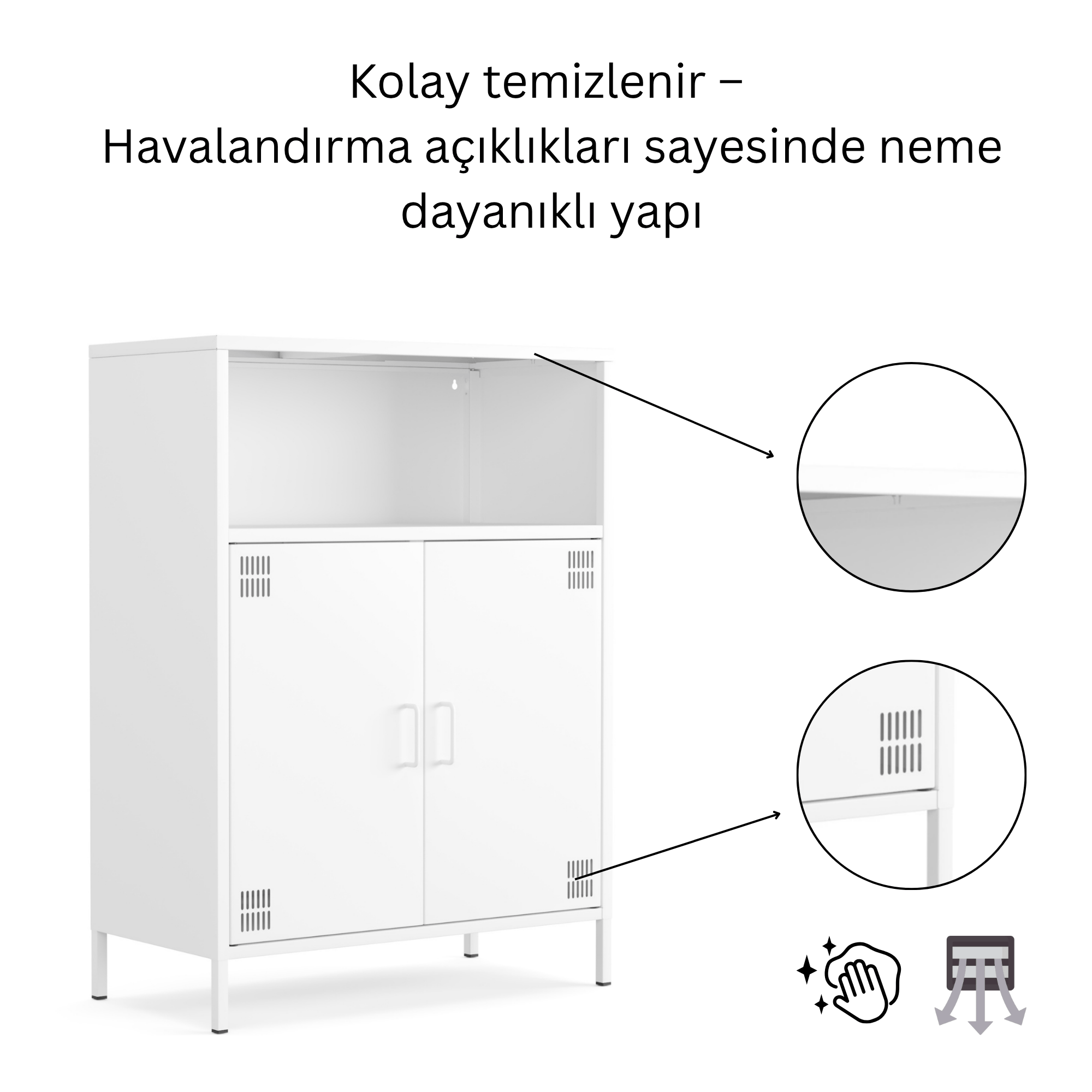 Pera Metal Dolap 2 Kapılı, Açık Raflı 80,50 x 40 x 109,50 cm - Ral 9016 Beyaz