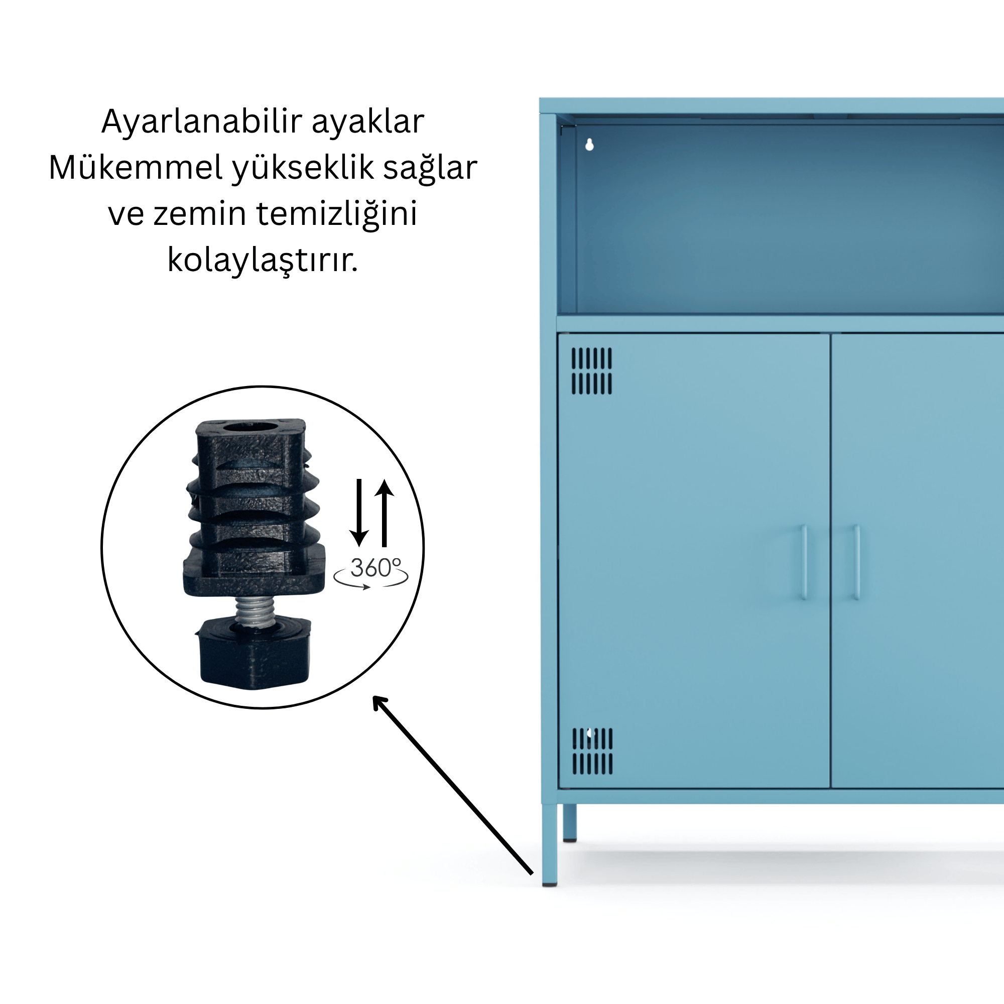 Pera Metal Dolap 2 Kapılı, Açık Raflı 80,50 x 40 x 109,50 cm - Ral 5024 Mavi