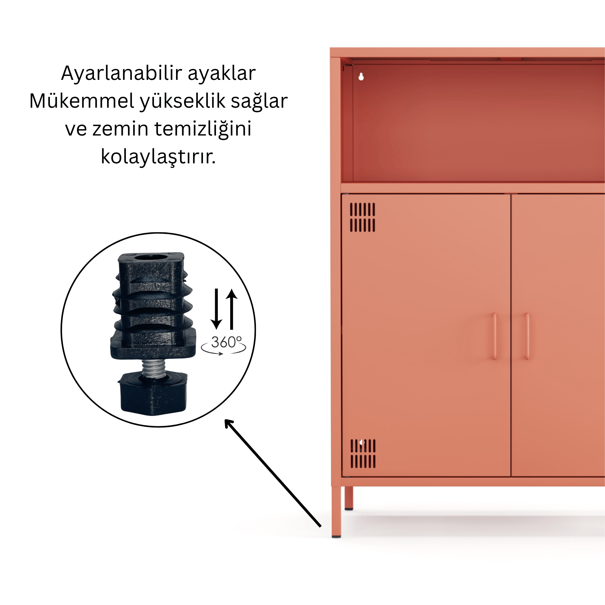 Pera Metal Dolap 2 Kapılı, Açık Raflı 80,50 x 40 x 109,50 cm - Ral 3022 Somon