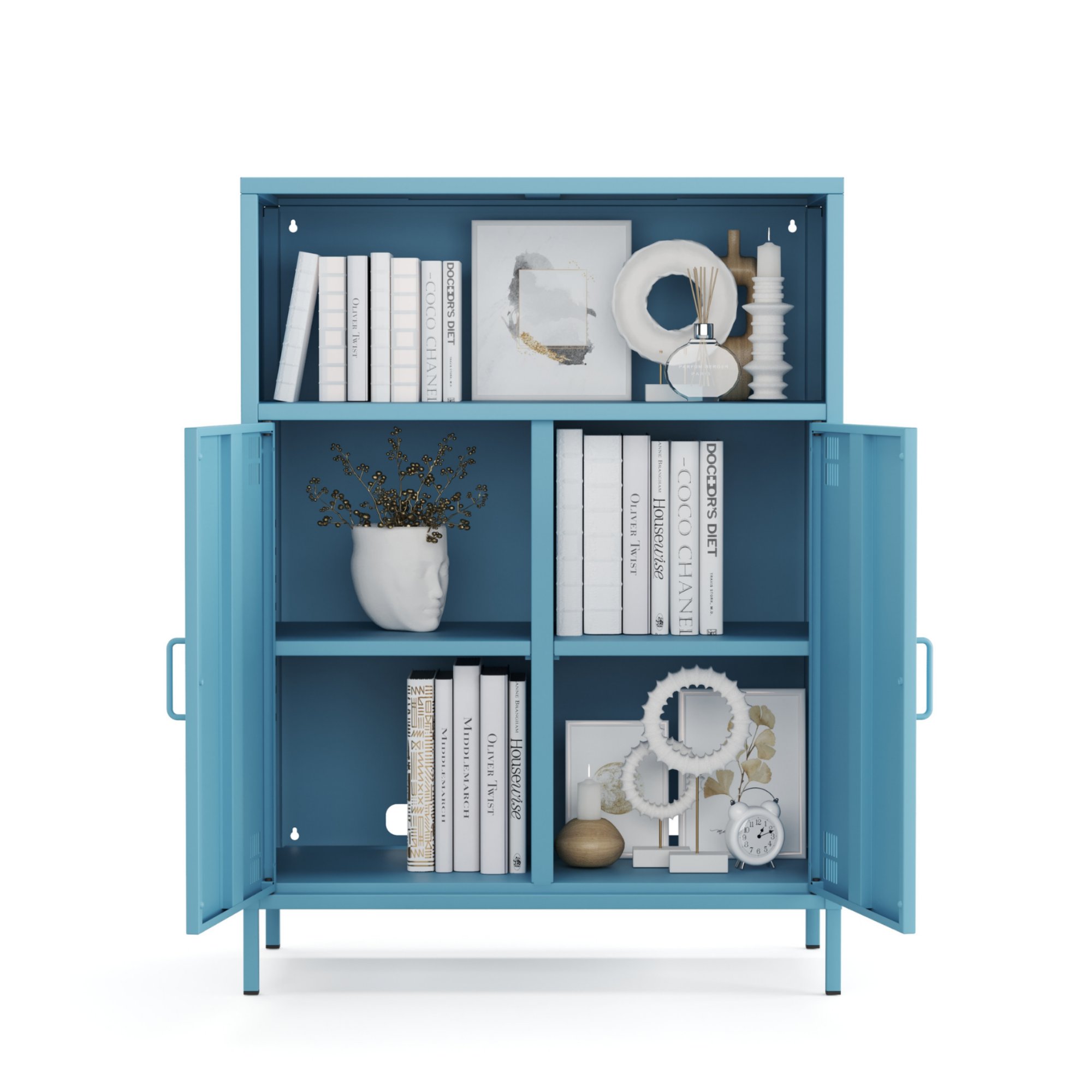Pera Metal Dolap 2 Kapılı, Açık Raflı 80,50 x 40 x 109,50 cm - Ral 5024 Mavi