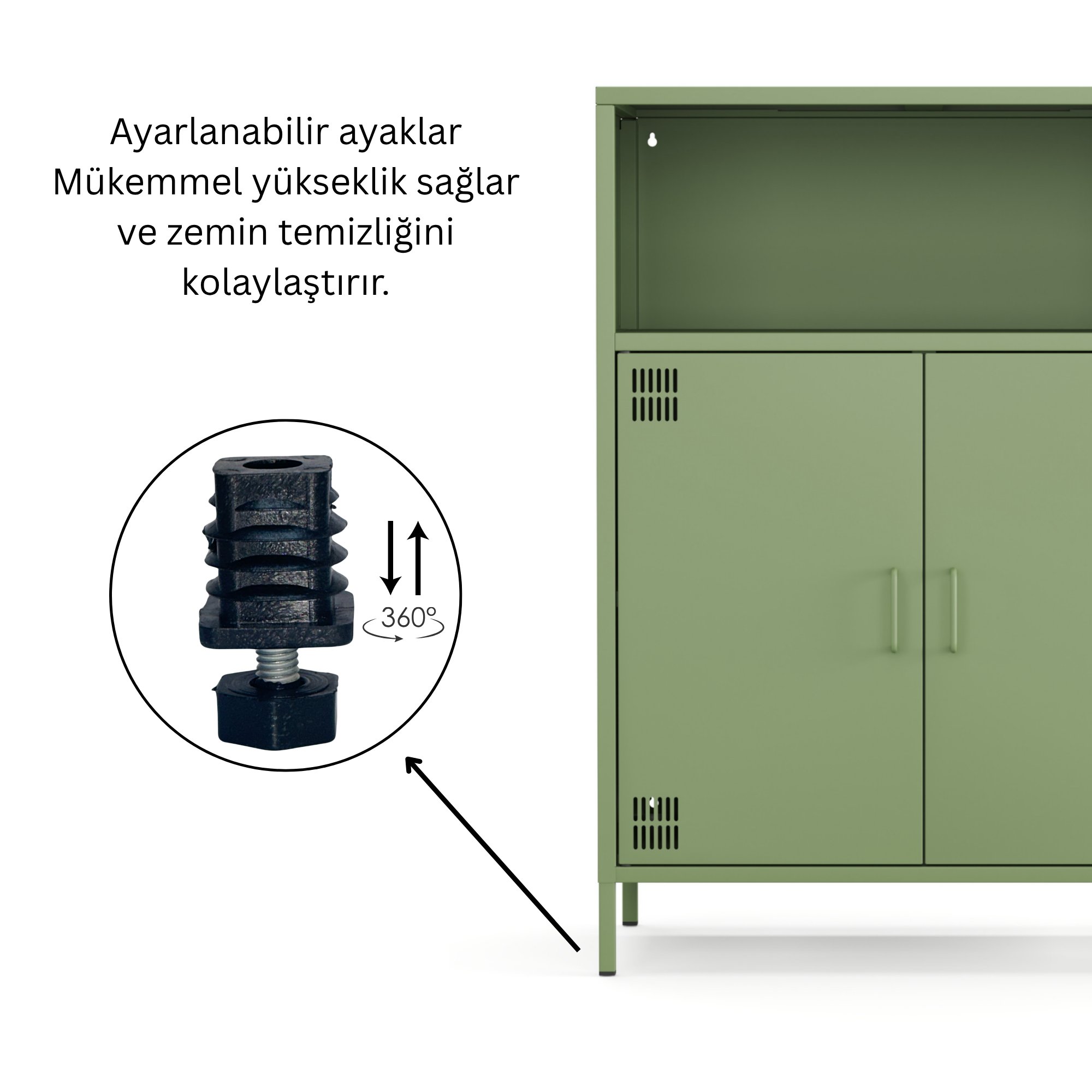 Pera Metal Dolap 2 Kapılı, Açık Raflı 80,50 x 40 x 109,50 cm - Ral 6011 Yeşil