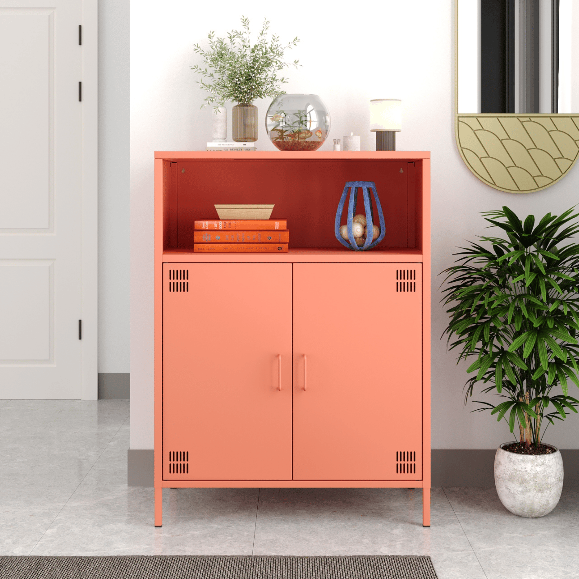Pera Metal Dolap 2 Kapılı, Açık Raflı 80,50 x 40 x 109,50 cm - Ral 3022 Somon