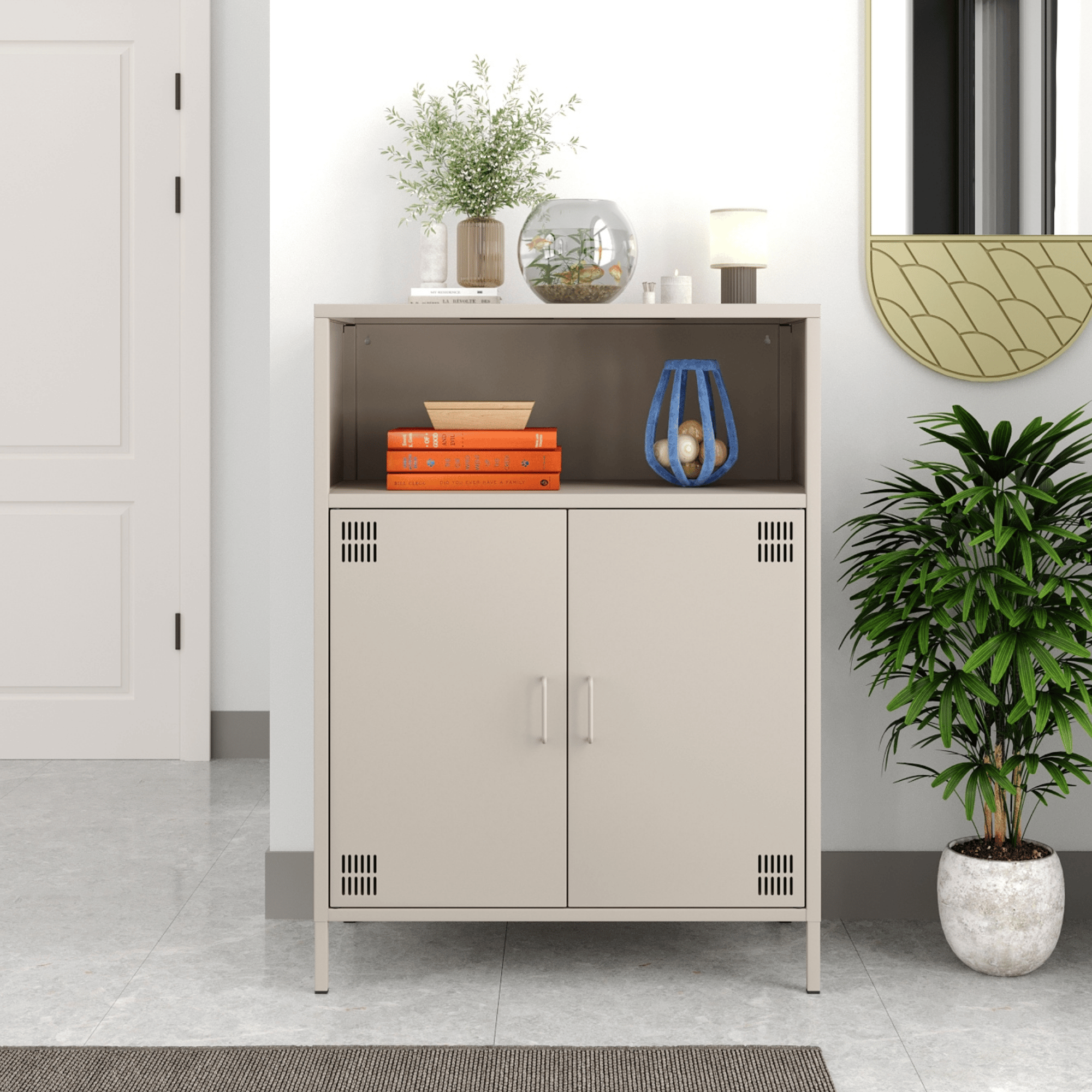 Pera Metal Dolap 2 Kapılı, Açık Raflı 80,50 x 40 x 109,50 cm - Bej Rengi