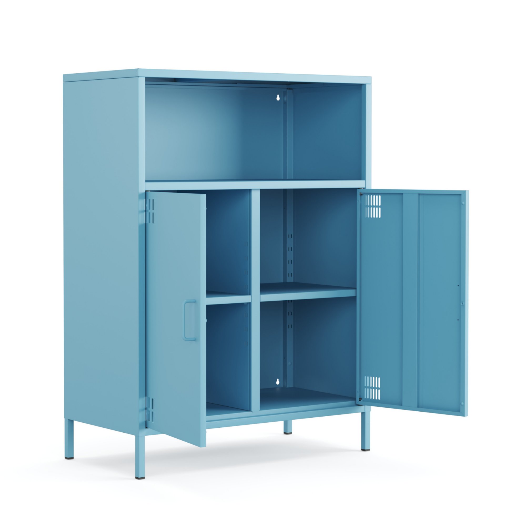 Pera Metal Dolap 2 Kapılı, Açık Raflı 80,50 x 40 x 109,50 cm - Ral 5024 Mavi