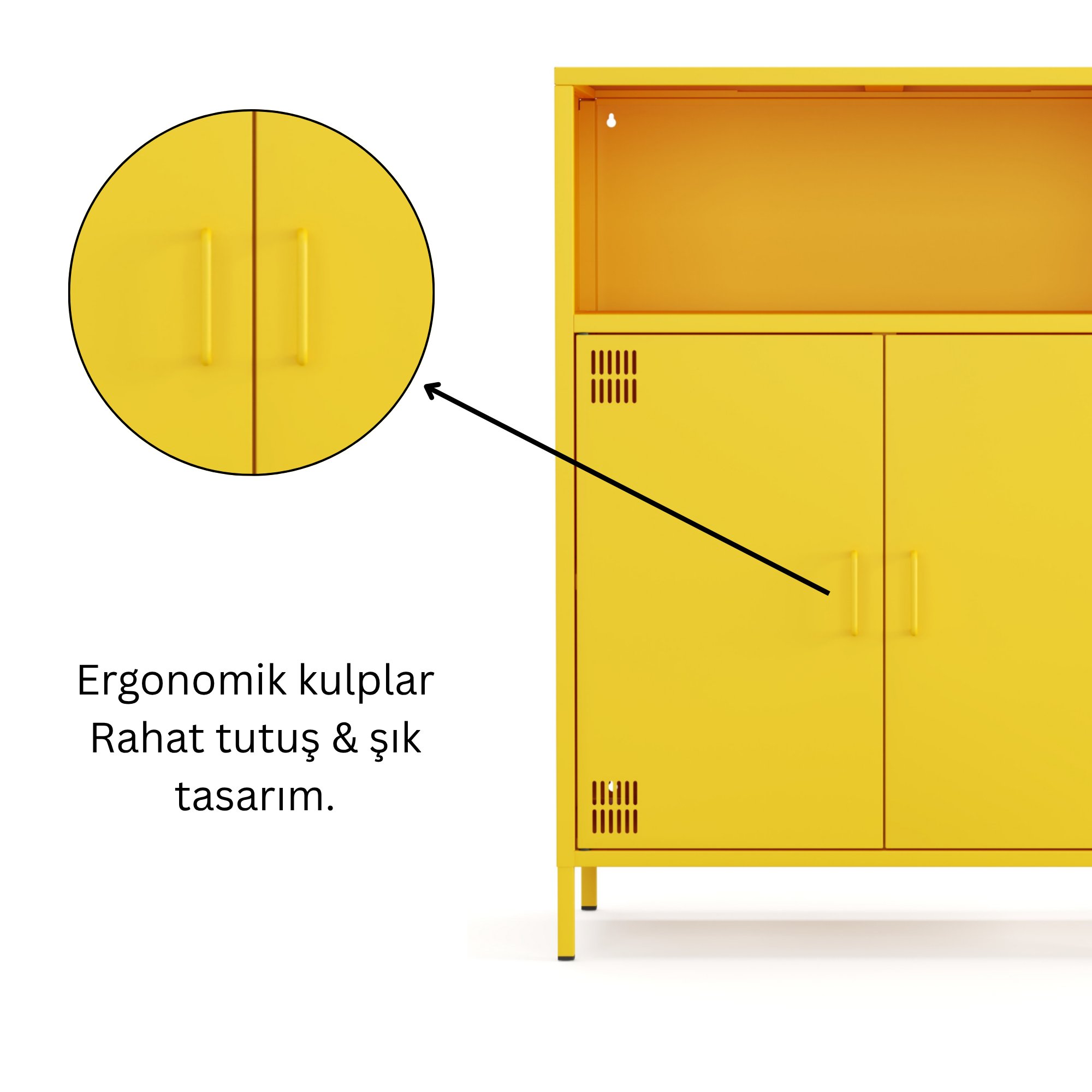 Pera Metal Dolap 2 Kapılı, Açık Raflı 80,50 x 40 x 109,50 cm - Ral 1018 Sarı