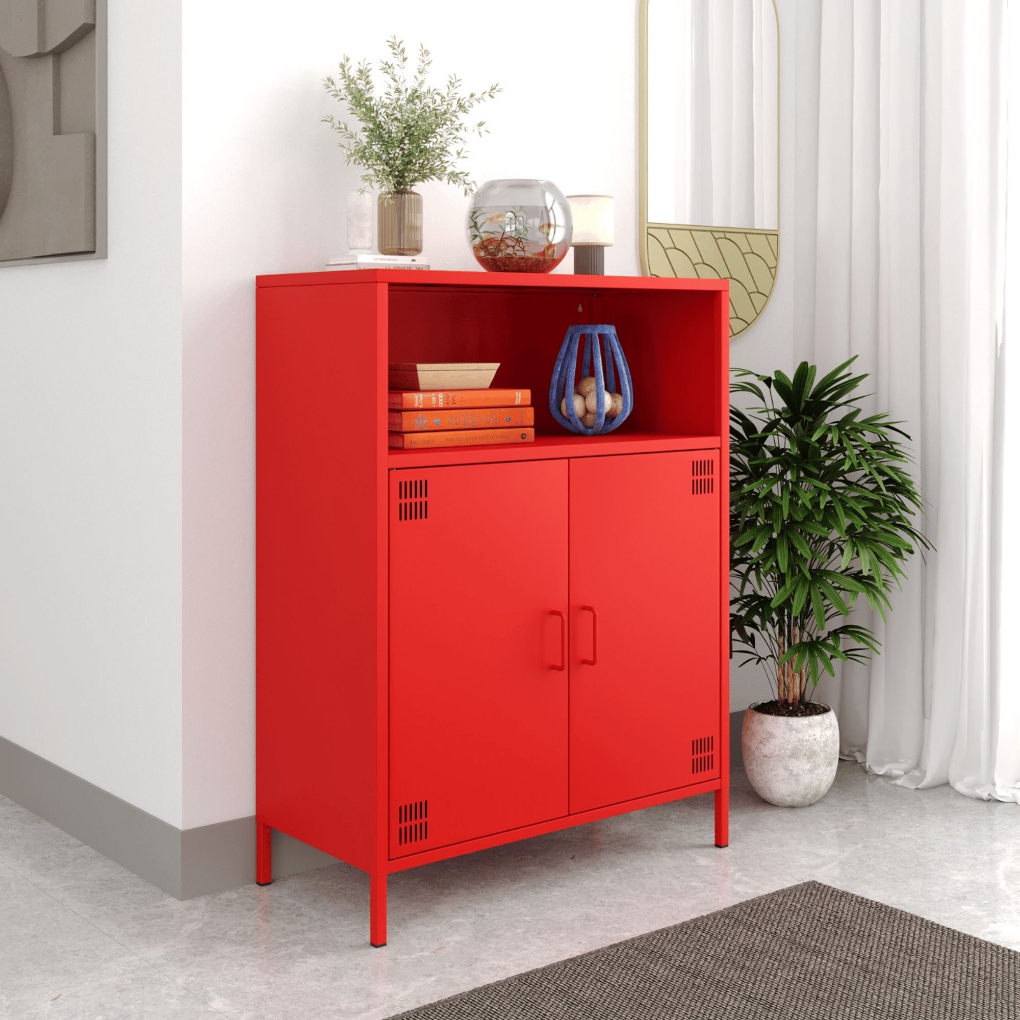 Pera Metal Dolap 2 Kapılı, Açık Raflı 80,50 x 40 x 109,50 cm - Ral 3020 Kırmızı