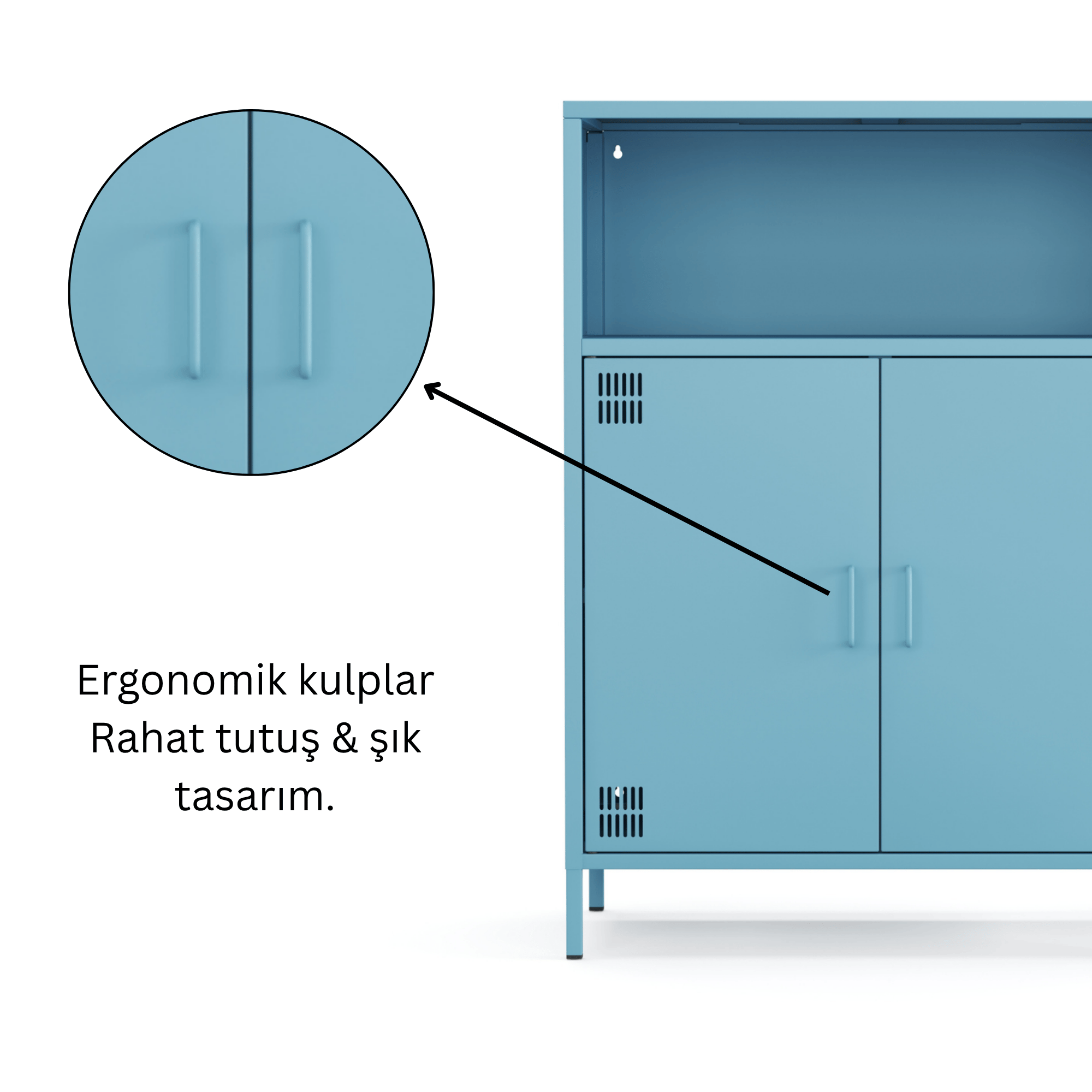 Pera Metal Dolap 2 Kapılı, Açık Raflı 80,50 x 40 x 109,50 cm - Ral 5024 Mavi