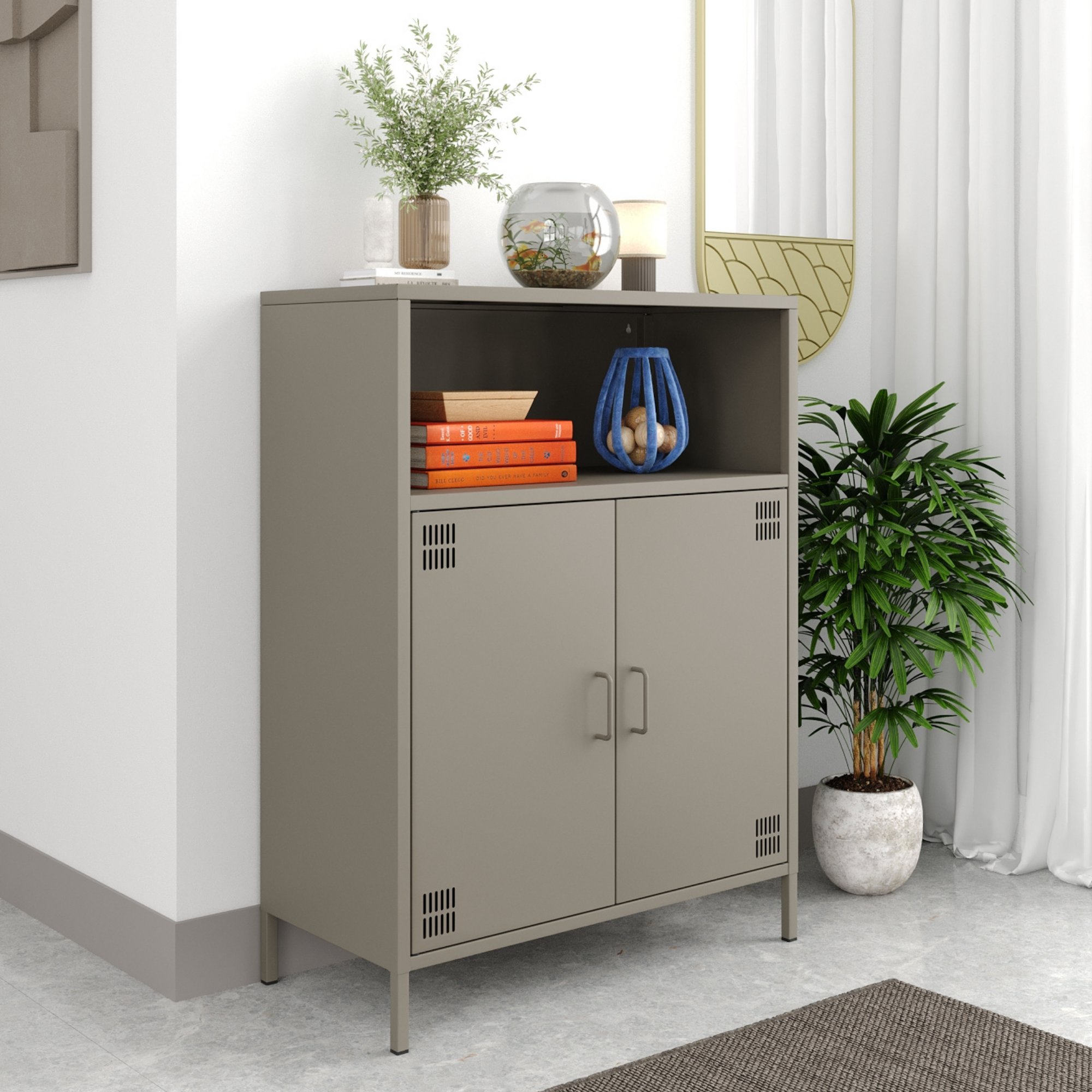 Pera Metal Dolap 2 Kapılı, Açık Raflı 80,50 x 40 x 109,50 cm - Ral 7039 Antrasit